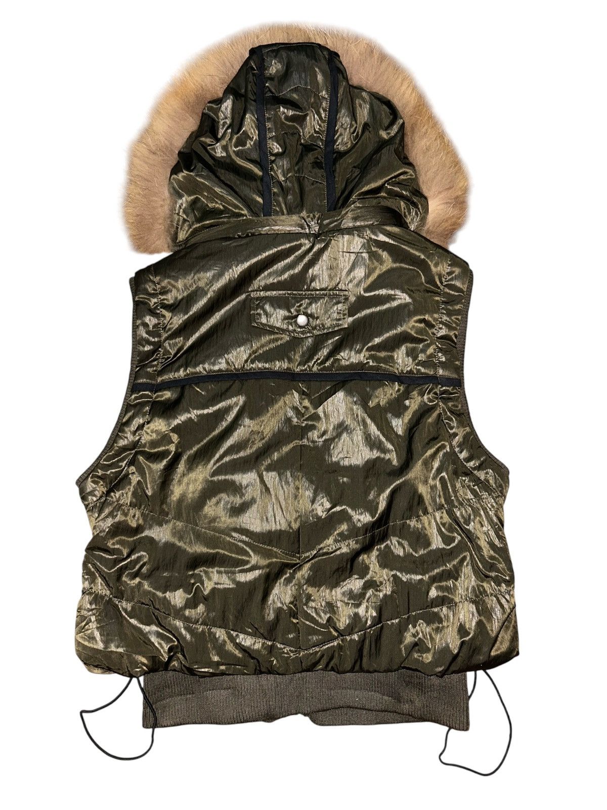 20471120 Blue Jam Shiny Puffer Vest Faux Fur Trimmed Hood Size S / US 4 / IT 40 - 11 Thumbnail