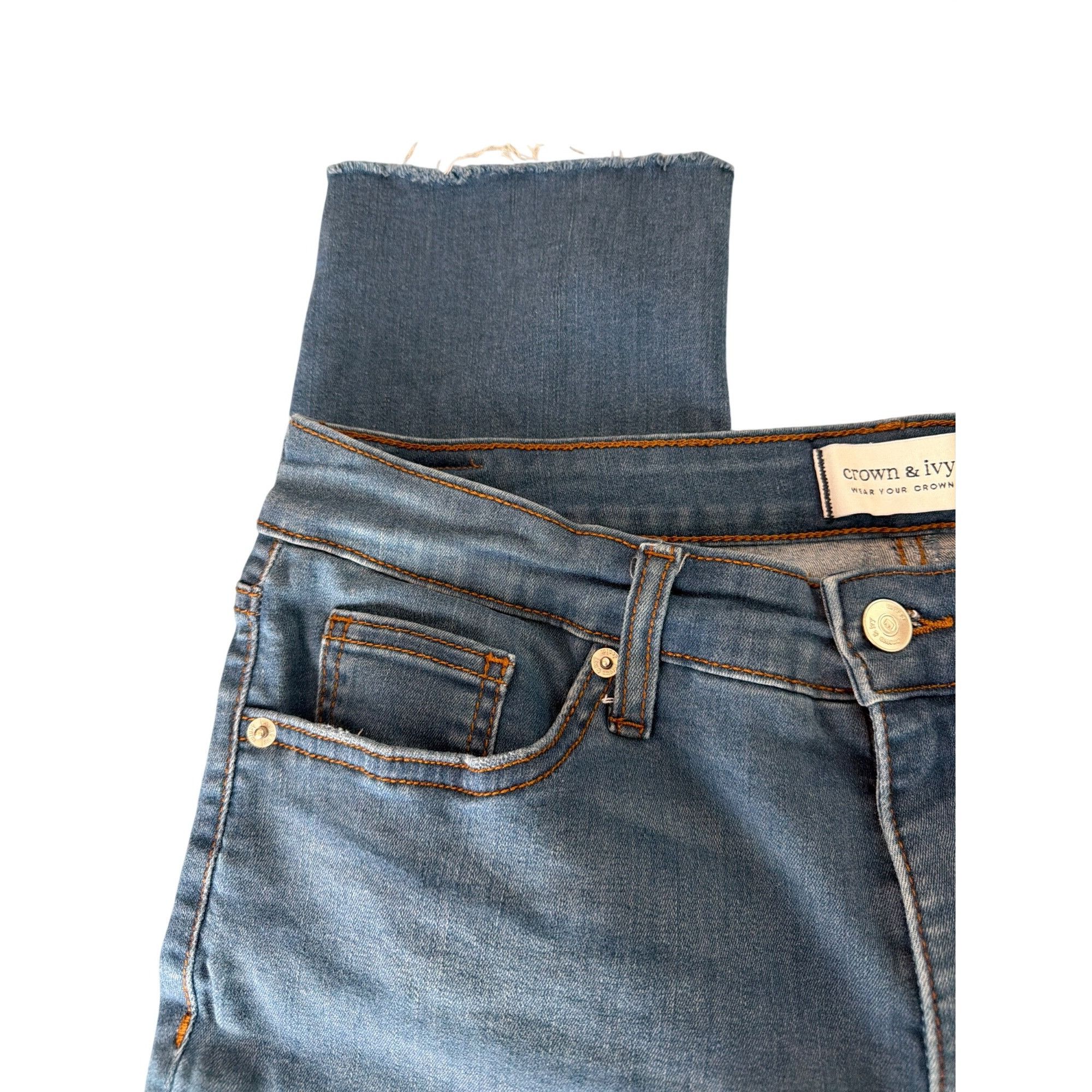 Other Crown & Ivy High Rise Skinny Crop Jeans Blue Denim Raw Hem S Size 34" / US 12 / IT 48 - 2 Thumbnail