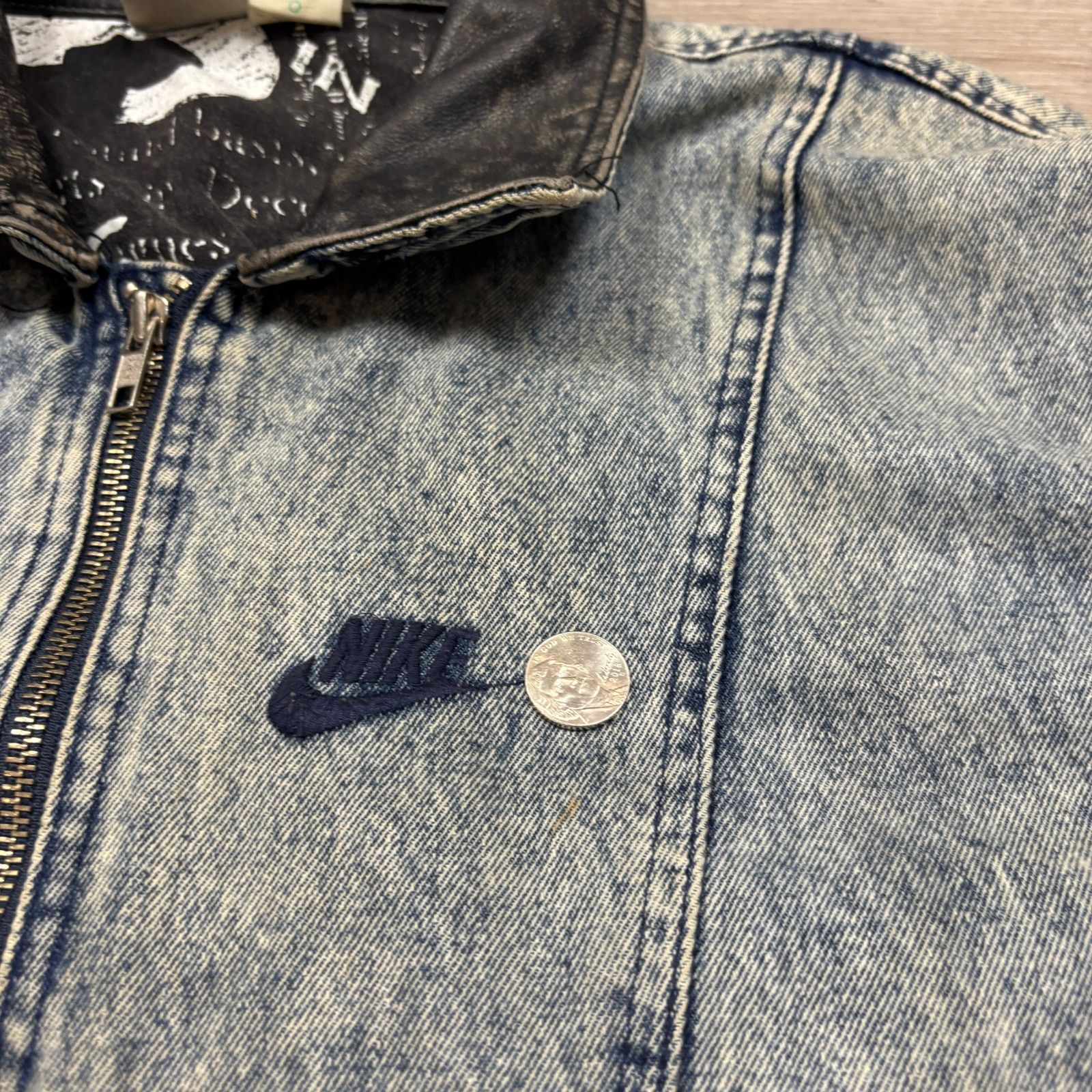 Nike × Vintage VTG 80s 90s Nike Force Denim Leather Bomber Jacket Men's M Size US M / EU 48-50 / 2 - 11 Thumbnail