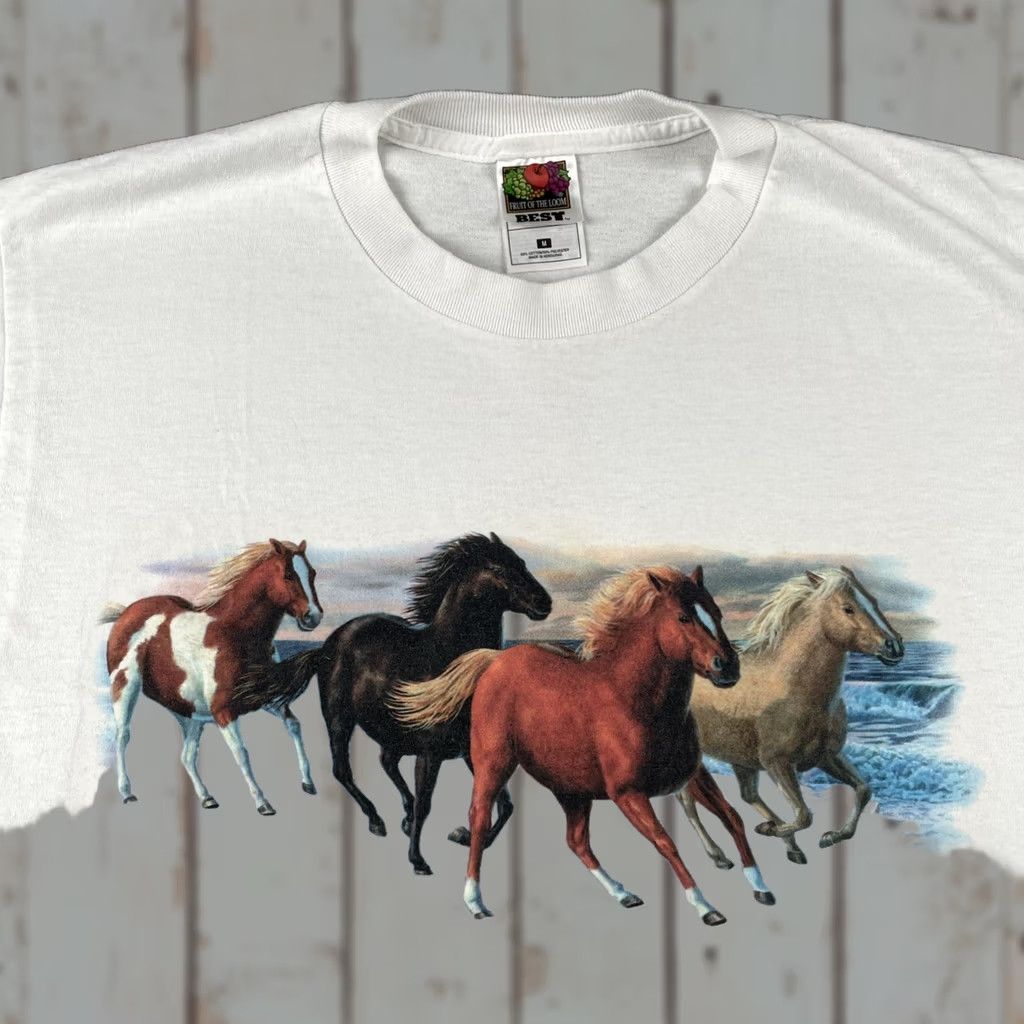 Fruit Of The Loom VINTAGE Fruit of The Loom Adult Medium White Shirt Y2K Wild Horses Running Beach Size US M / EU 48-50 / 2 - 1 Thumbnail