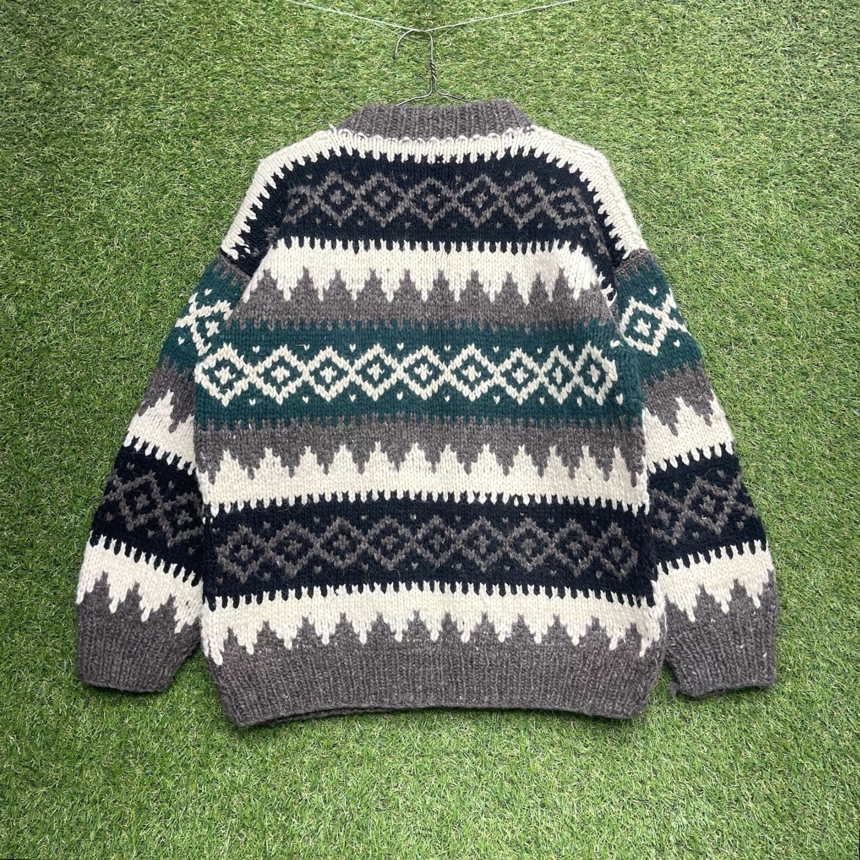 VINTAGE JMC Sweater Chunky Knit Fair Isle Gray Mens Large 90s