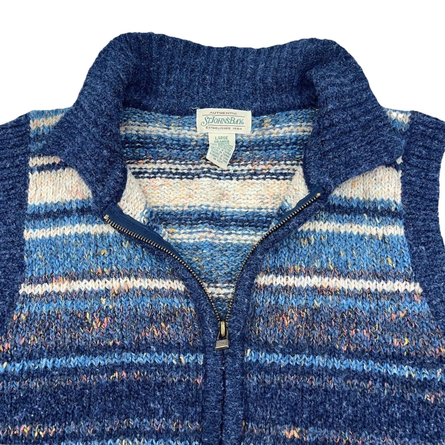 Vintage Vintage St Johns Bay Sweater Vest Women Large Blue Striped Full Zip Acrylic Wool Size L / US 10 / IT 46 - 2 Thumbnail
