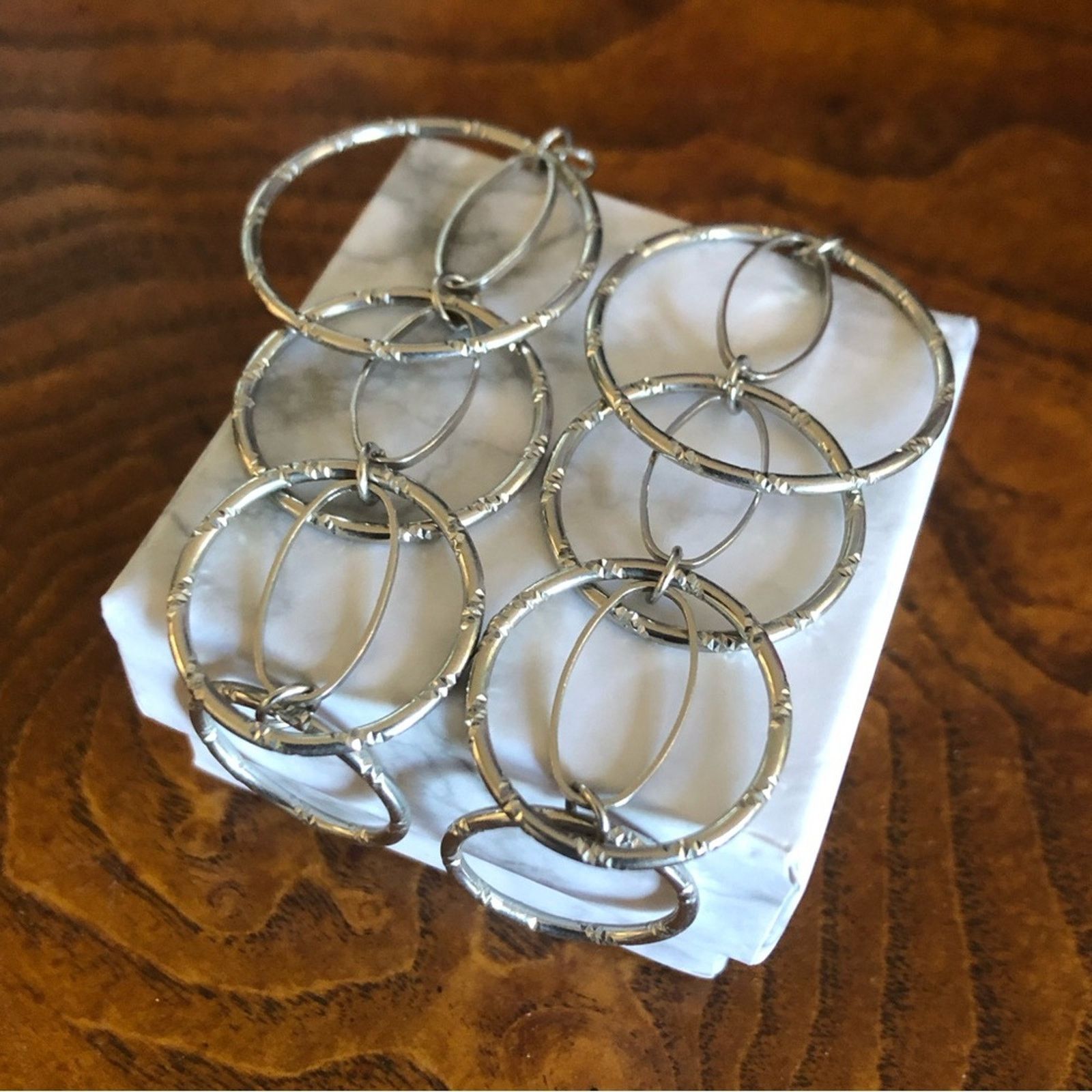 Jewelry Shiny silver plated tiered textured ring dangle earrings Size ONE SIZE - 3 Thumbnail