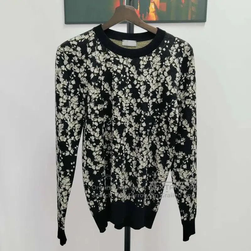 Dior Floral Patterned Black Knit Pullover Sweater .