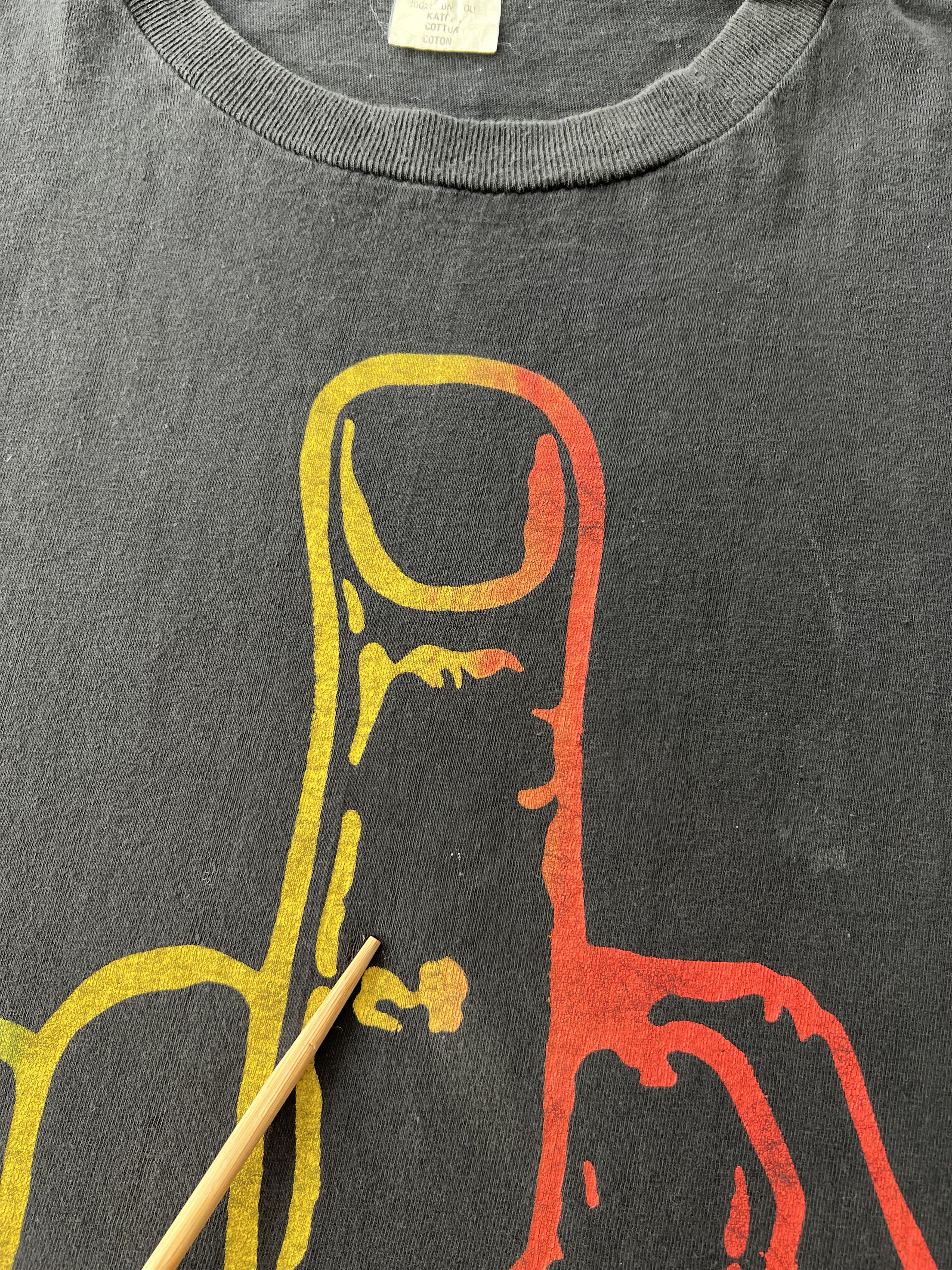 Vintage Vintage 90s Fuck You Hand Sign Middle Finger Black T-shirt Size US L / EU 52-54 / 3 - 5 Thumbnail