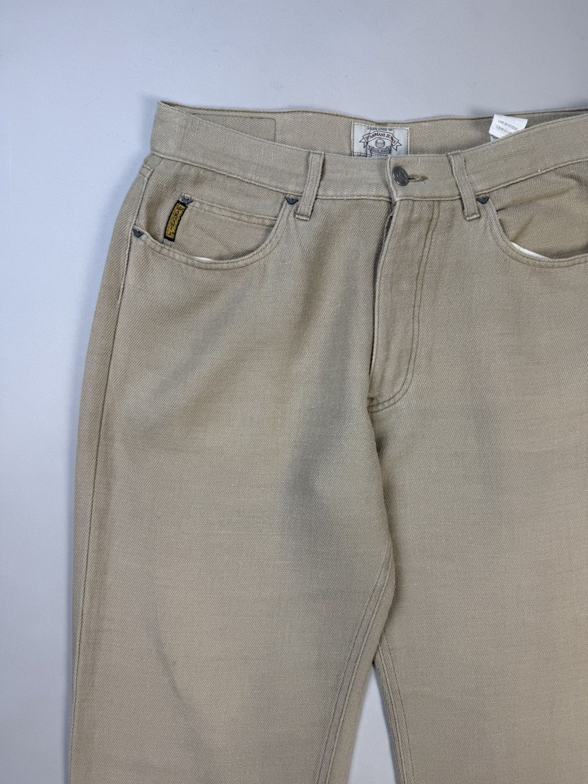 Armani AJ Armani Jeans Vintage Metal Logo Men’s Linen Chino Pants Size US 33 - 6 Thumbnail