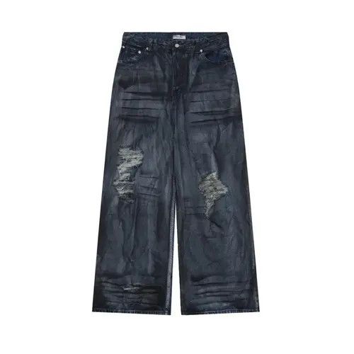 VIBE Vintage washed corrugated ripped wide-leg jeans Size US 34 / EU 50 - 4 Thumbnail