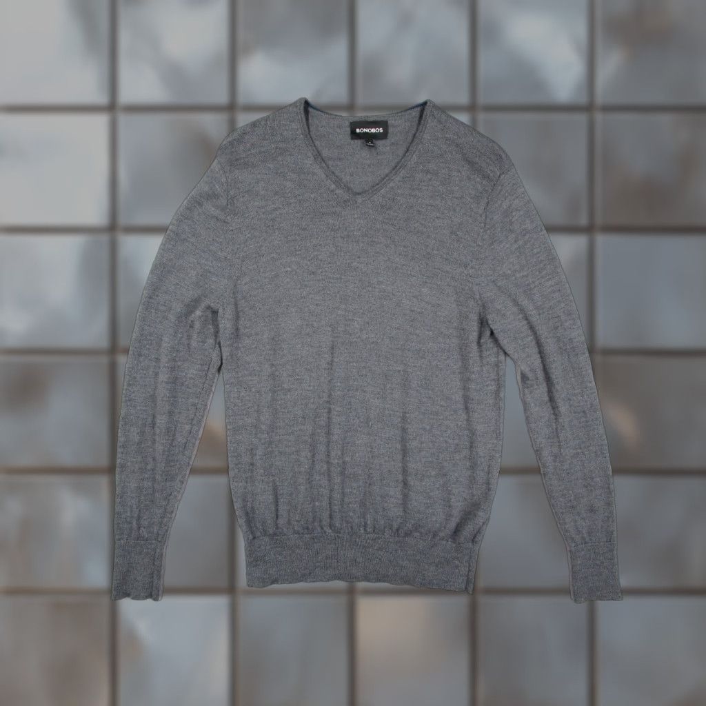 Bonobos Bonobos Mens Sweater V-Neck Pullover Long Sleeve Gray 100% Merino Wool Knit Modern Casual Shirt Size US M / EU 48-50 / 2 - 1 Thumbnail