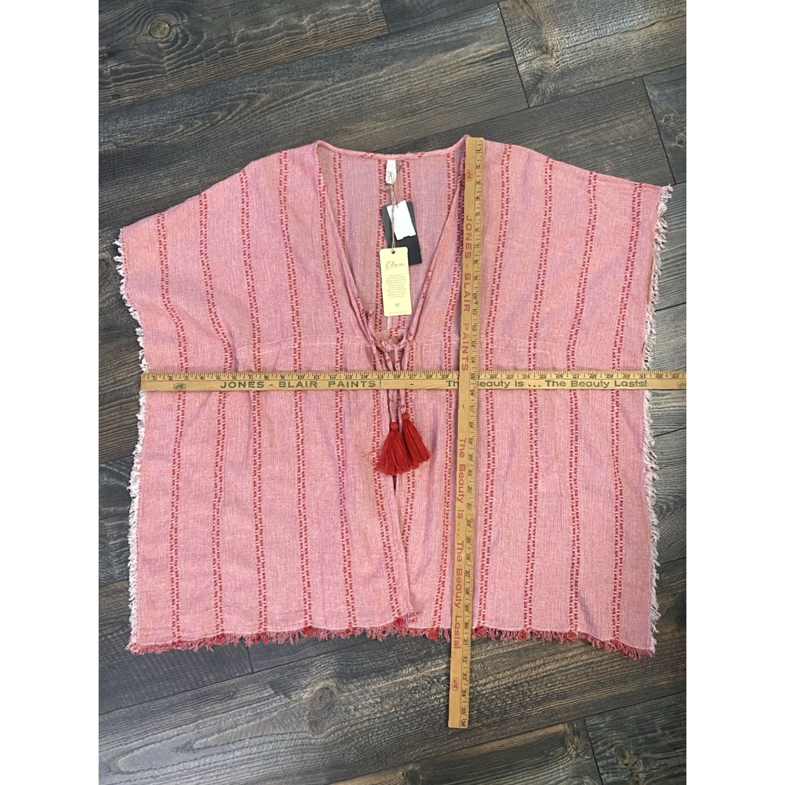 Vintage Elan Blouse Women M Red Linen Sleeveless Front Tie Kimono Beach Bohemian Fringe NEW NWT Size M / US 6-8 / IT 42-44 - 4 Thumbnail