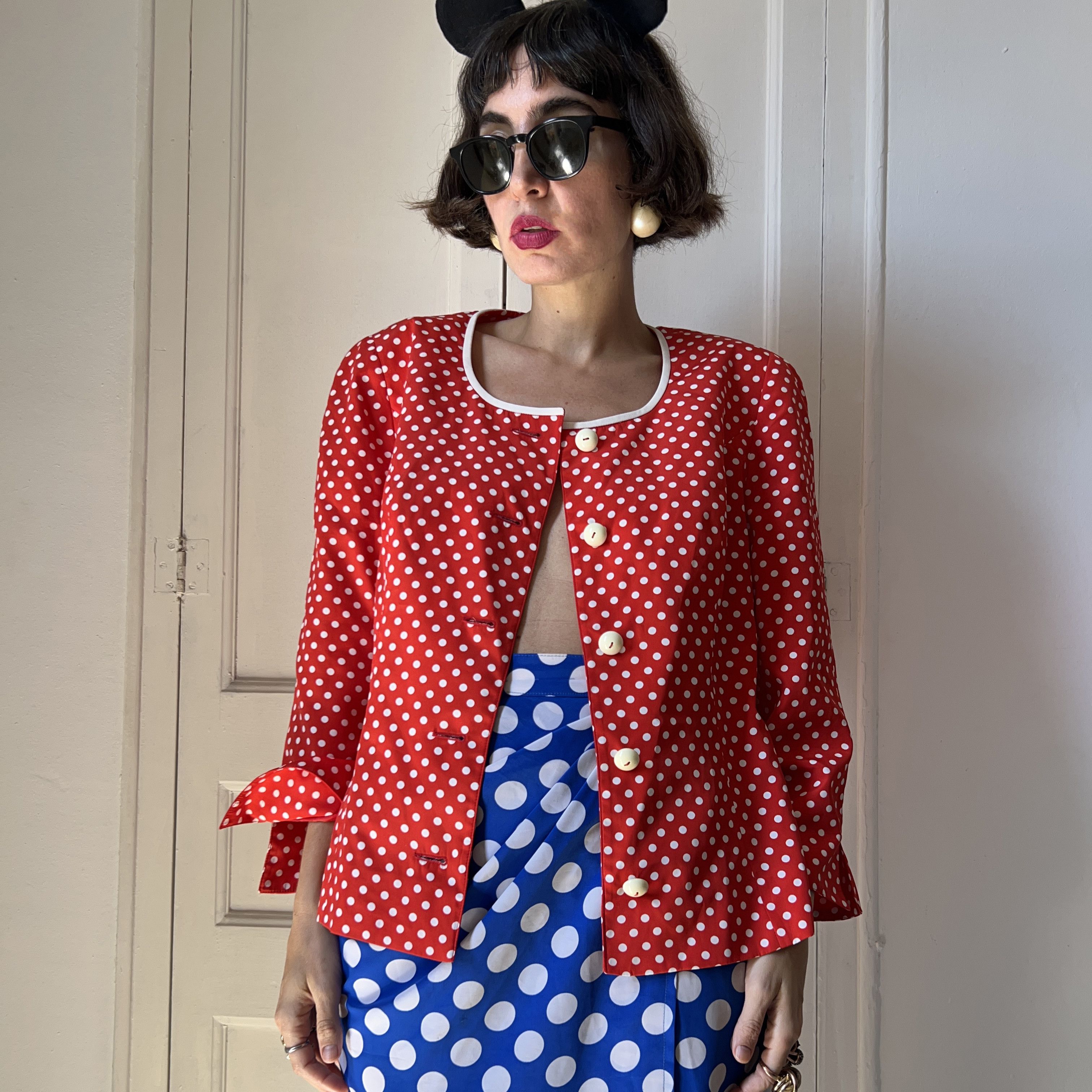 Vintage Vintage 80s Red Polka Dot Blazer Size L / US 10 / IT 46 - 8 Thumbnail