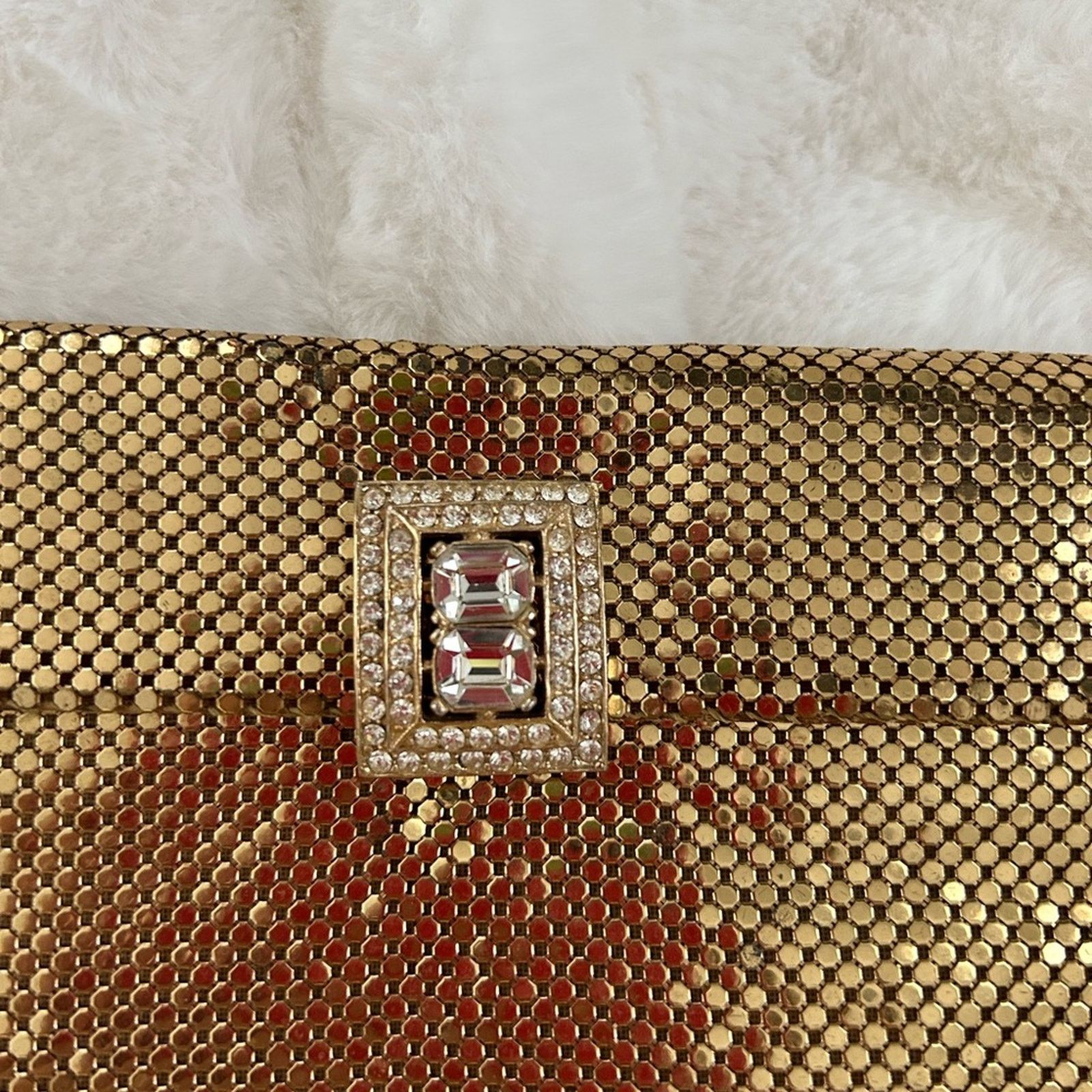 Vintage Gold mesh clutch with Diamonte crystal clasp women’s purse Size ONE SIZE - 3 Thumbnail