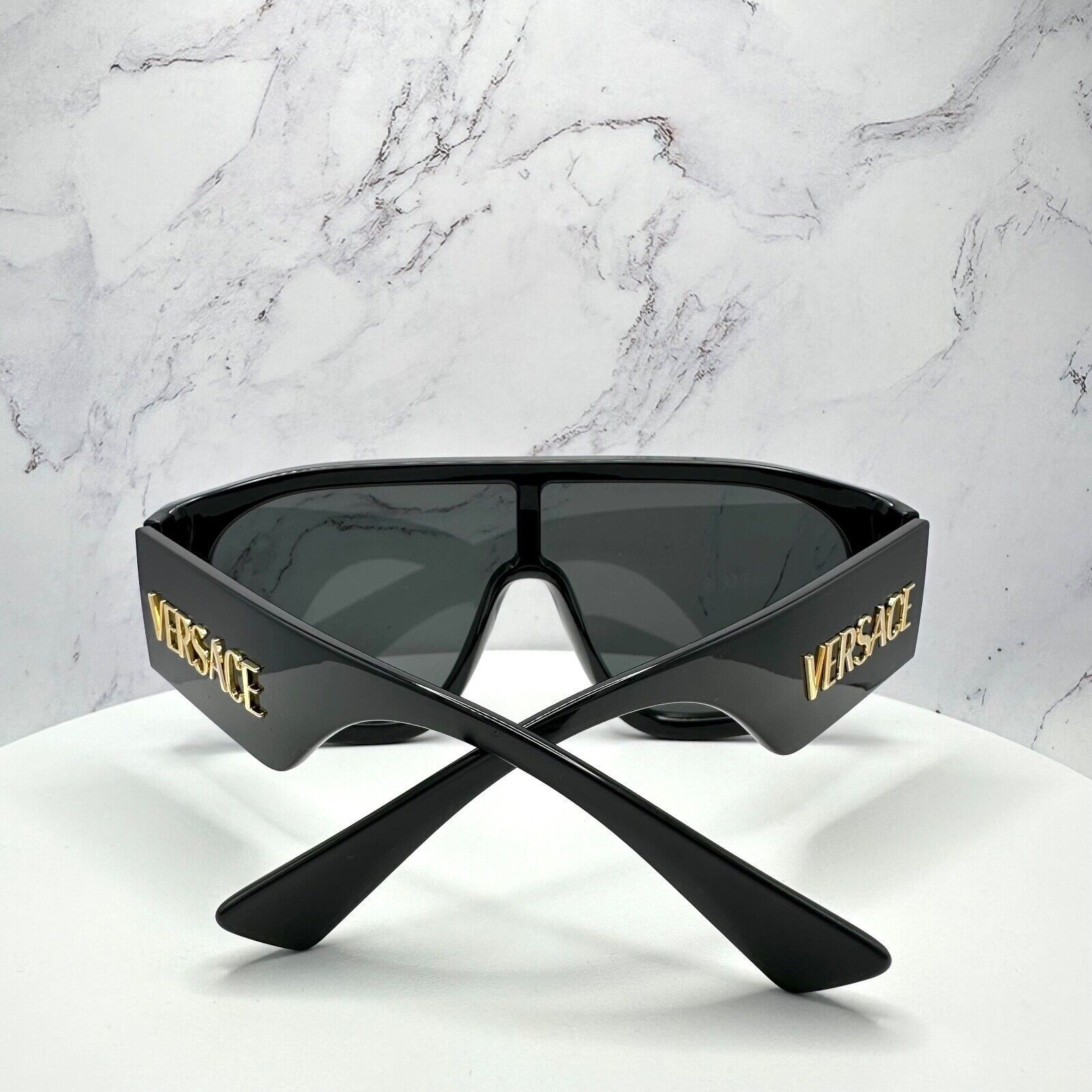 Versace New VERSACE Sunglasses Black Aviator Wrap Shield Runway Gold Size ONE SIZE - 8 Thumbnail