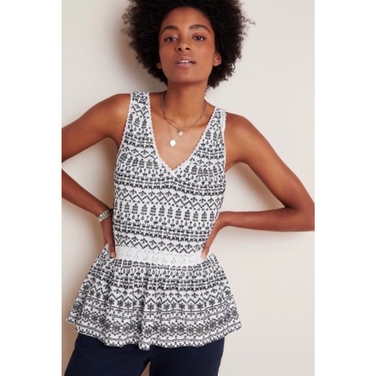 Anthropologie Maeve Anthropologie Cammie Embroidered Tank Top - Small Size S / US 4 / IT 40 - 1 Thumbnail