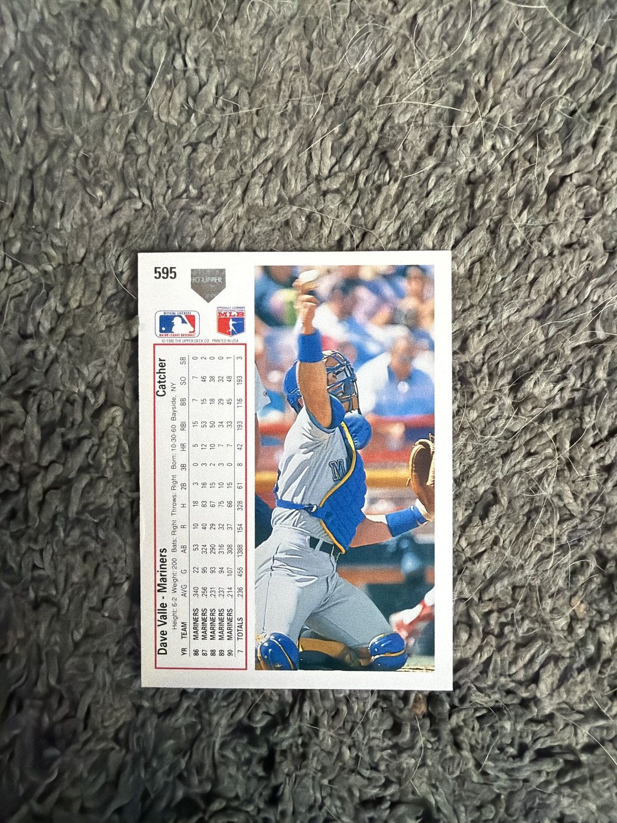 MLB 1990 Upper Deck #595 Dave Valle Card Size ONE SIZE - 2 Thumbnail
