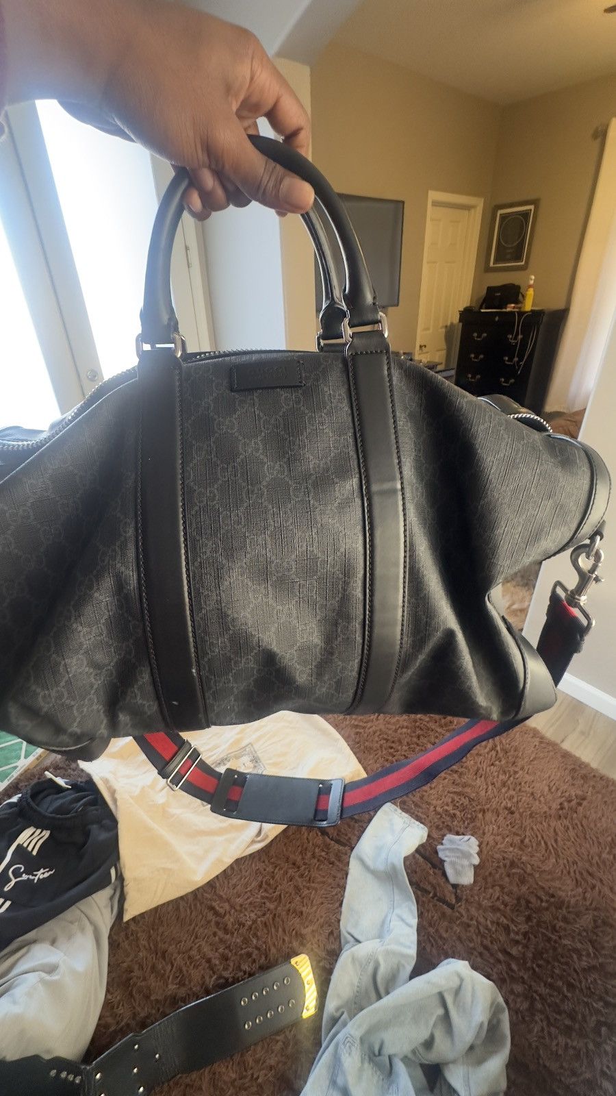 GG Supreme Black Carry On Duffle Bag