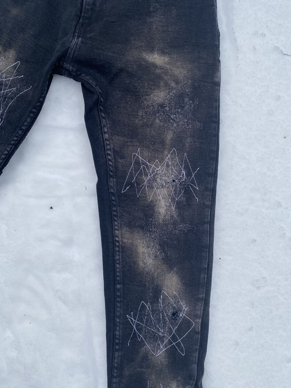 Japanese Brand Black Bleached Distressed and Repaired Zipper Flared Denim Size US 35 - 8 Thumbnail