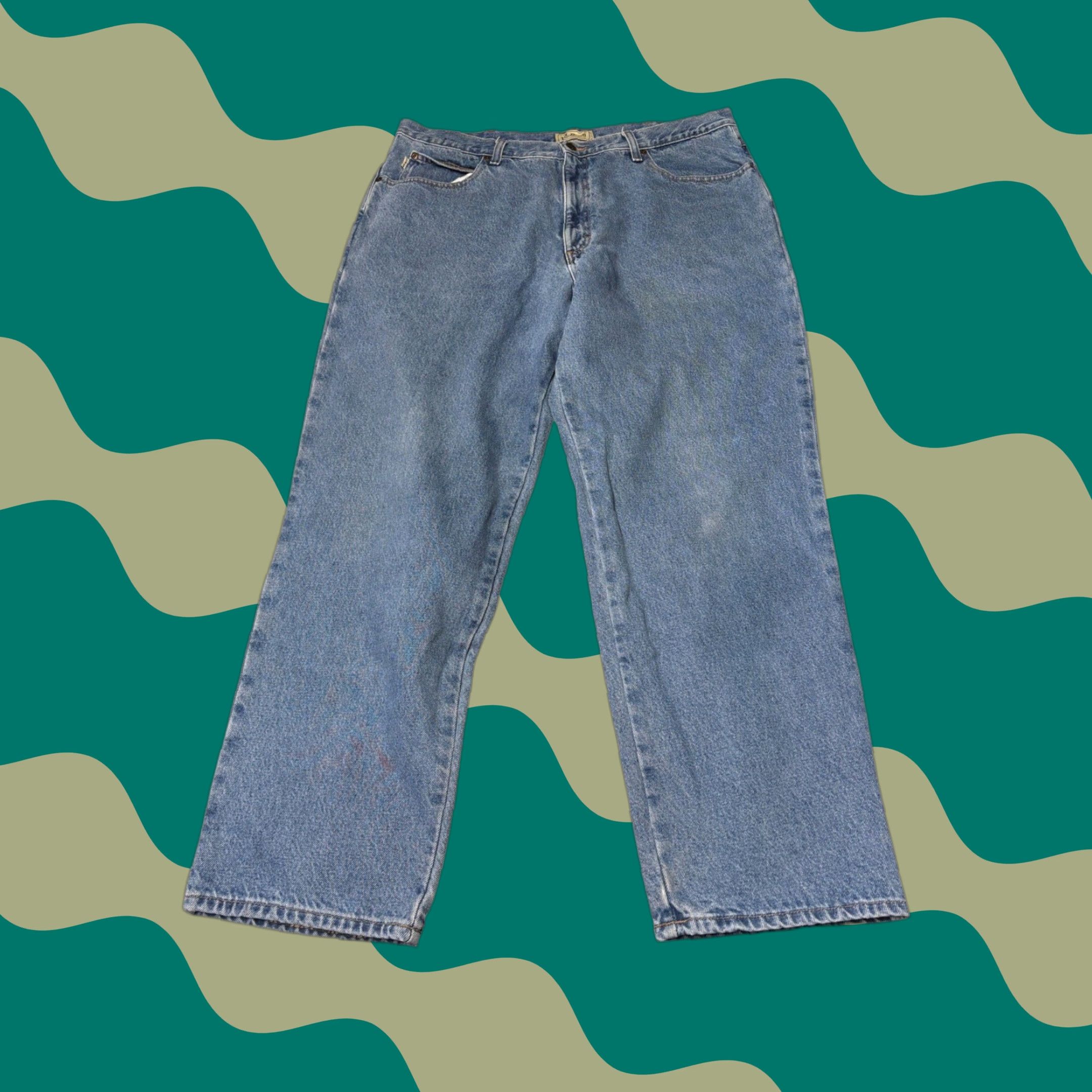 Vintage L.L. Bean Jeans Mens 40x32 Relaxed Fit Denim Flannel Lined Blue Plaid Insulated 5-Pocket Zip Fly Leather Patch Clothing Pants Size US 40 / EU 56 - 1 Thumbnail