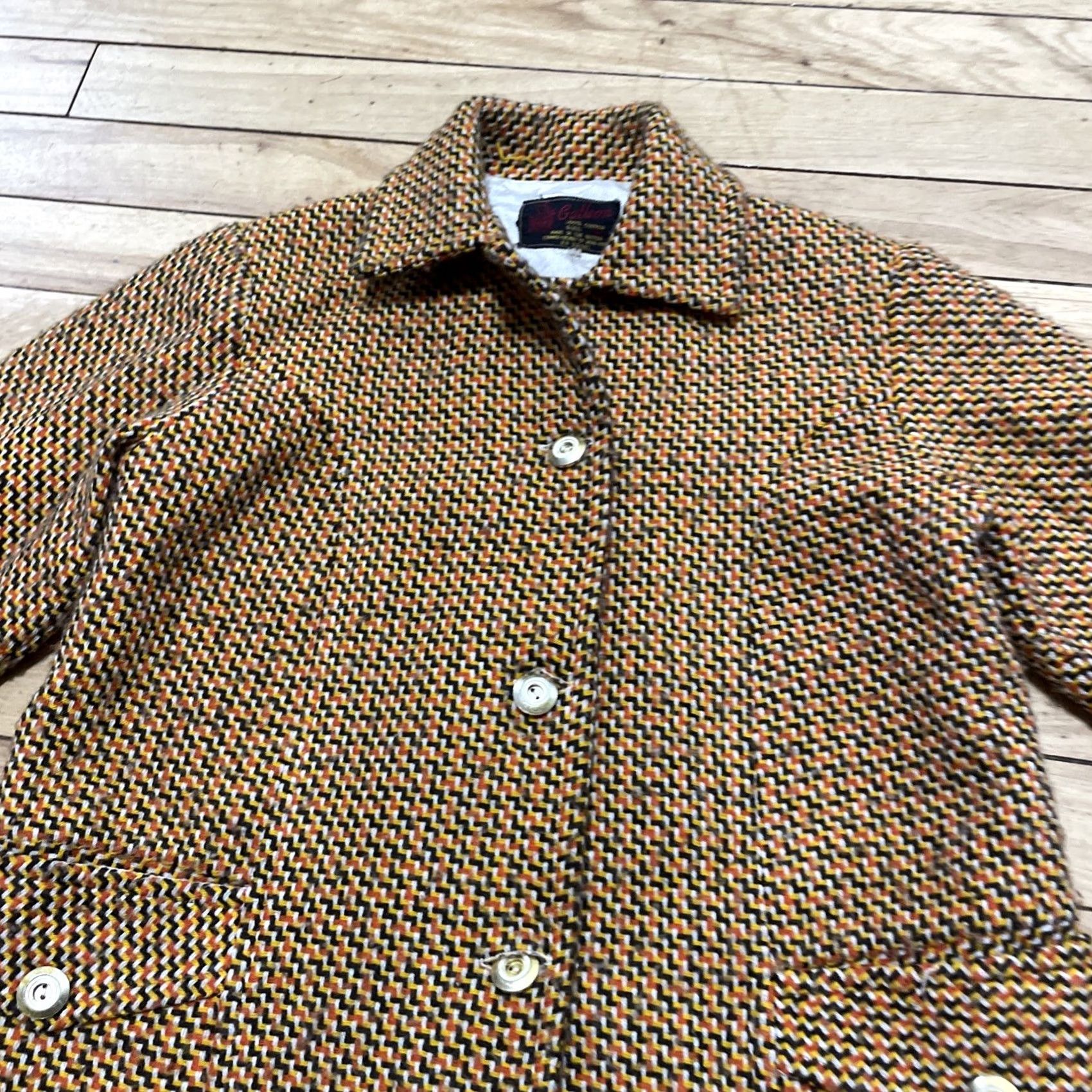 Vintage VINTAGE Galleon Blazer Jacket Women 14 1960s 70s Mod Tweed Brown Yellow Orange Geometric Size S / US 4 / IT 40 - 2 Thumbnail