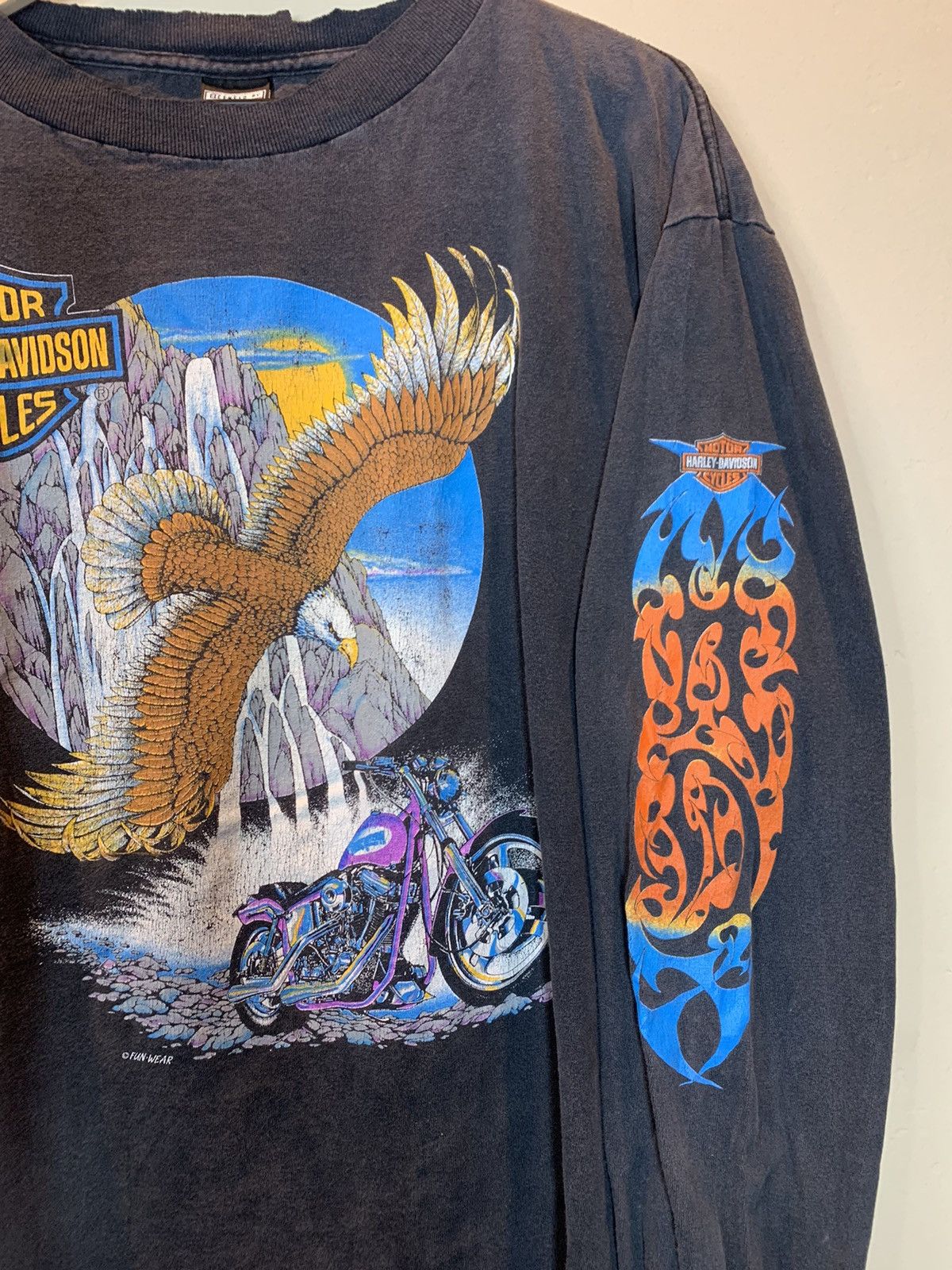 Harley Davidson × Vintage *RARE* Vintage Harley Davidson Eagle Flame Sleeve LS Shirt Size US L / EU 52-54 / 3 - 2 Thumbnail