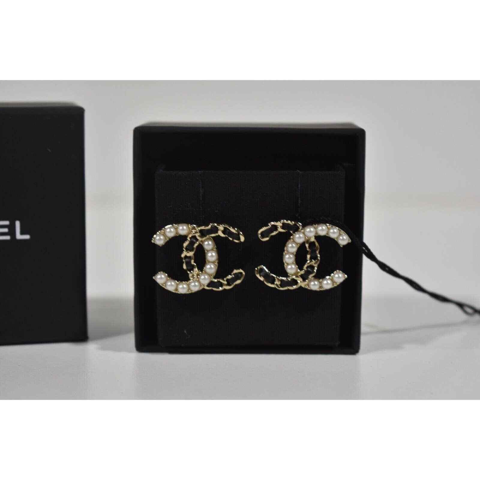Chanel Chanel Pearl White Gold Black Drop Statement Stud Earrings Size ONE SIZE - 9 Thumbnail