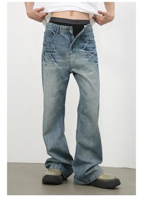 Japanese Brand × Jean American high street lightning crack washed jeans for men Size US 34 / EU 50 - 3 Thumbnail