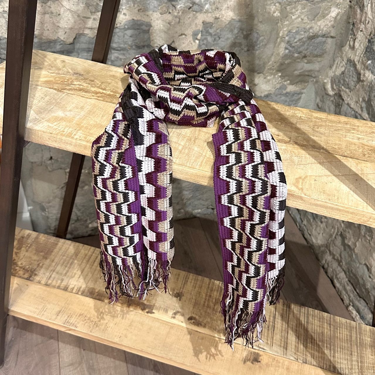 Missoni Missoni Purple Beige Zigzag Chenille Scarf Size ONE SIZE - 2 Thumbnail
