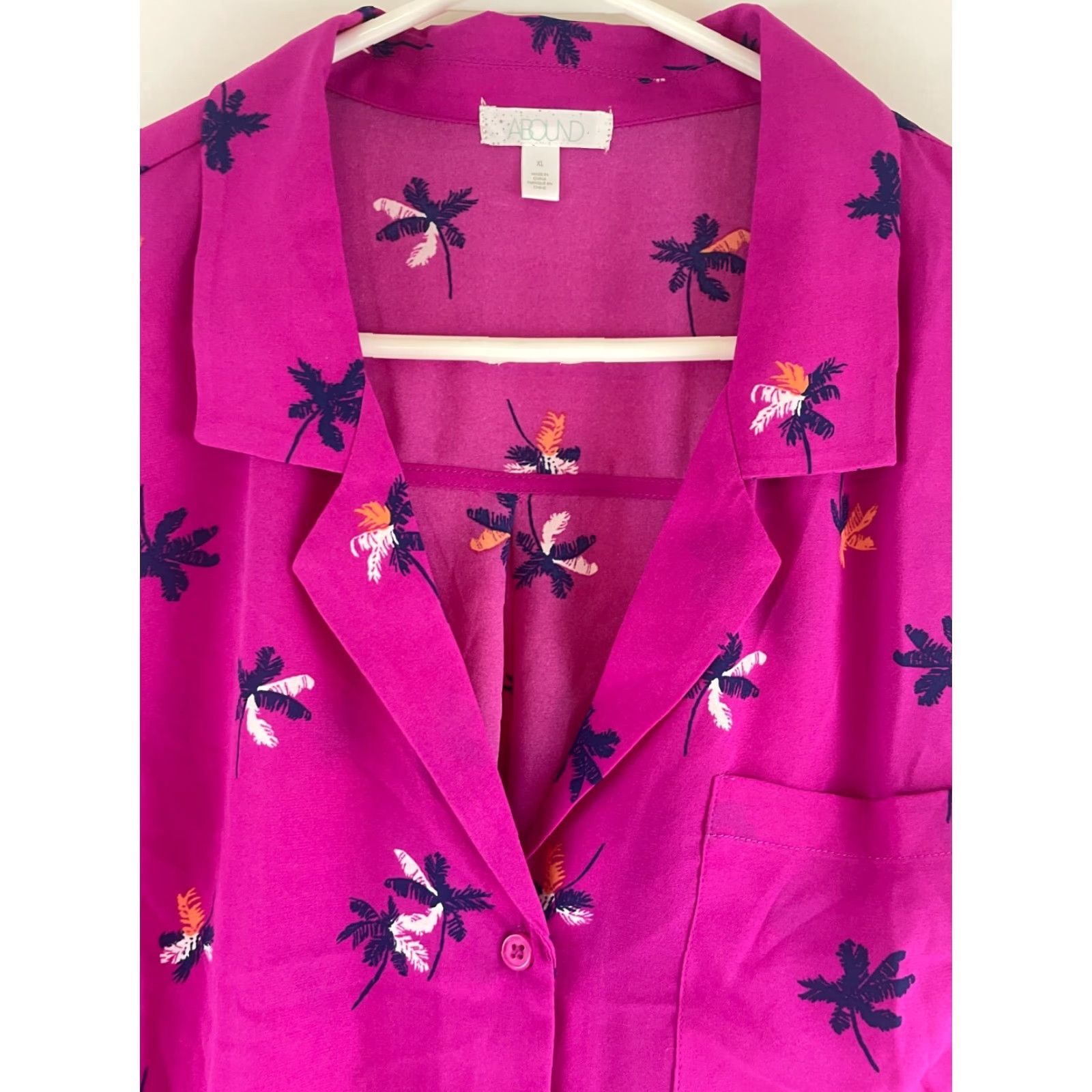Vintage ABOUND Cropped Top Women's XL Purple "Coconut Tree" Pocket Button Up Tee NWT Shirt Size XL / US 12-14 / IT 48-50 - 3 Thumbnail