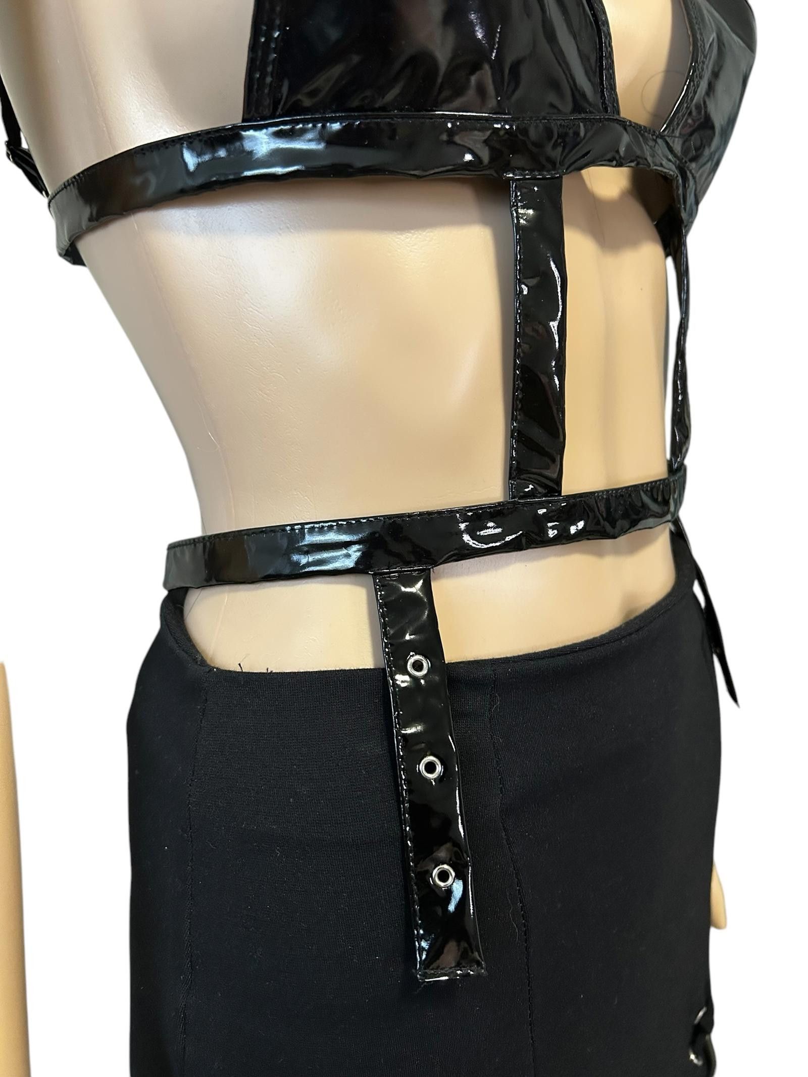 Designer Chic Black PVC Two-Piece Set with Lacing Details Size S / US 4 / IT 40 - 4 Thumbnail