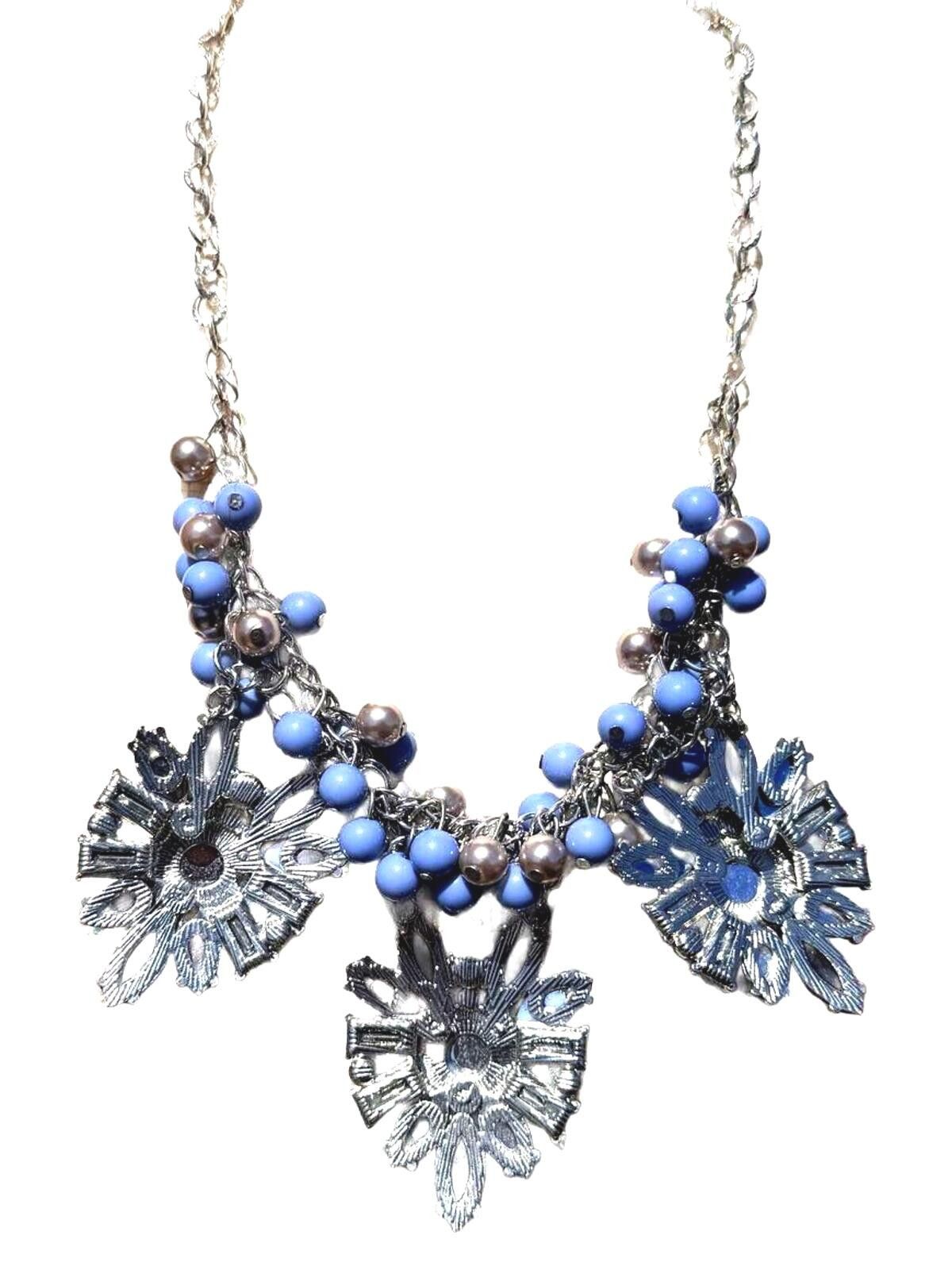 Other NY & Co Blue Floral Statement Necklace Beaded Vintage Y2K Size ONE SIZE - 4 Thumbnail