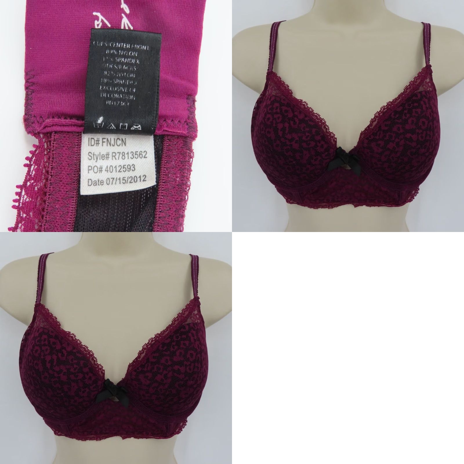 Vintage Kensie 34C Underwire Padded Bra Purple Leopard Animal Print Lace Bow Size ONE SIZE - 9 Thumbnail