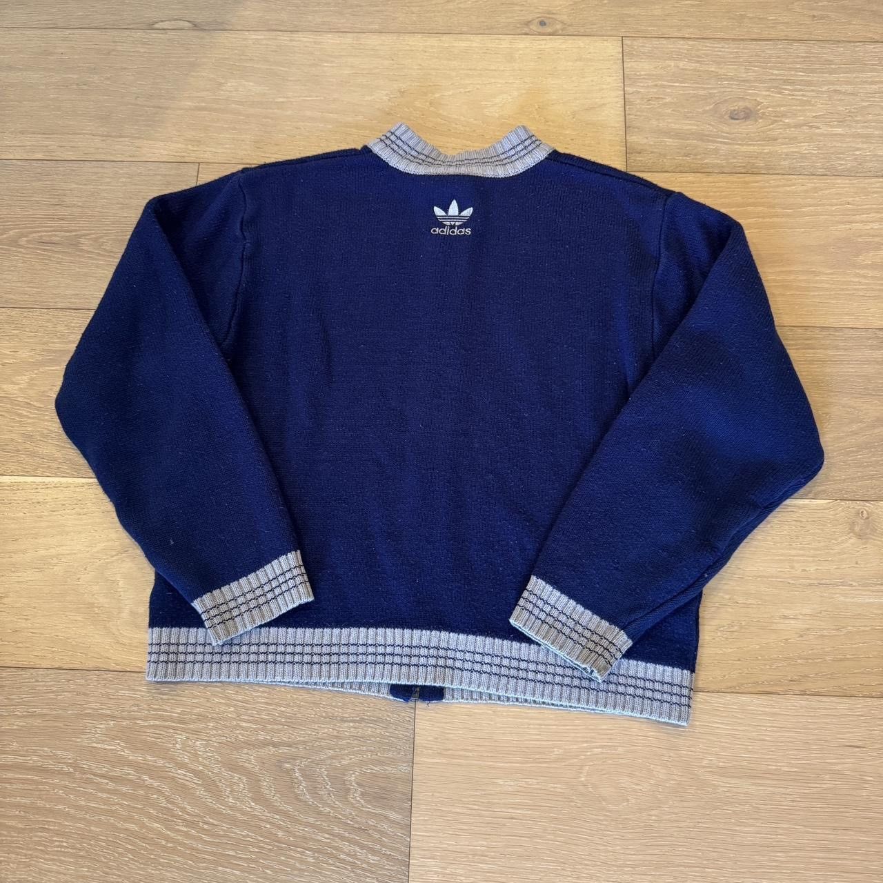 Adidas Vintage 90s Navy and White Adidas Zip Up Knit Sweater! Size US L / EU 52-54 / 3 - 7 Thumbnail