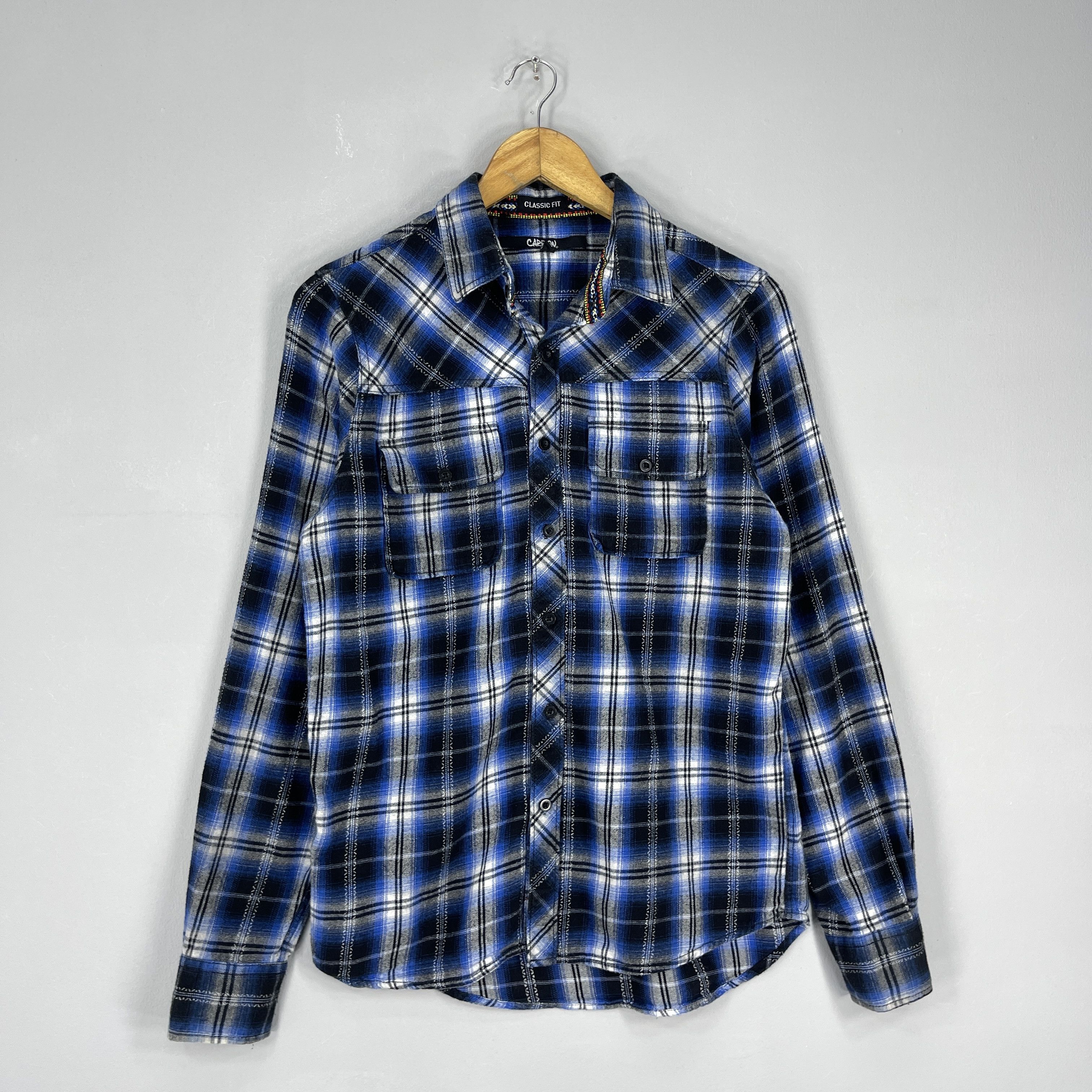 Flannel CARBON Plaid Checkered Shadow Blue Tartan Flannel Shirt Size US S / EU 44-46 / 1 - 3 Thumbnail