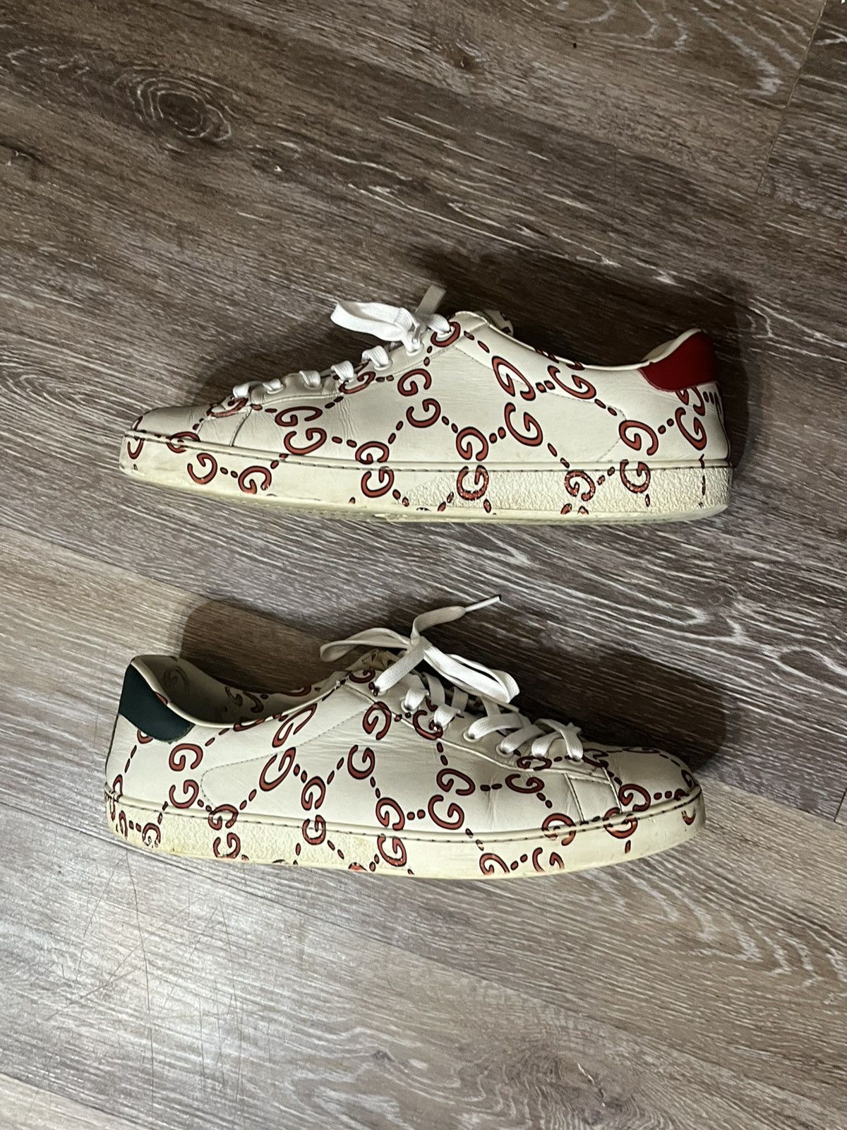 Gucci Gucci Ace White/RedMonogram Sneakers Red/Green Heel Size US 12 / EU 45 - 5 Thumbnail