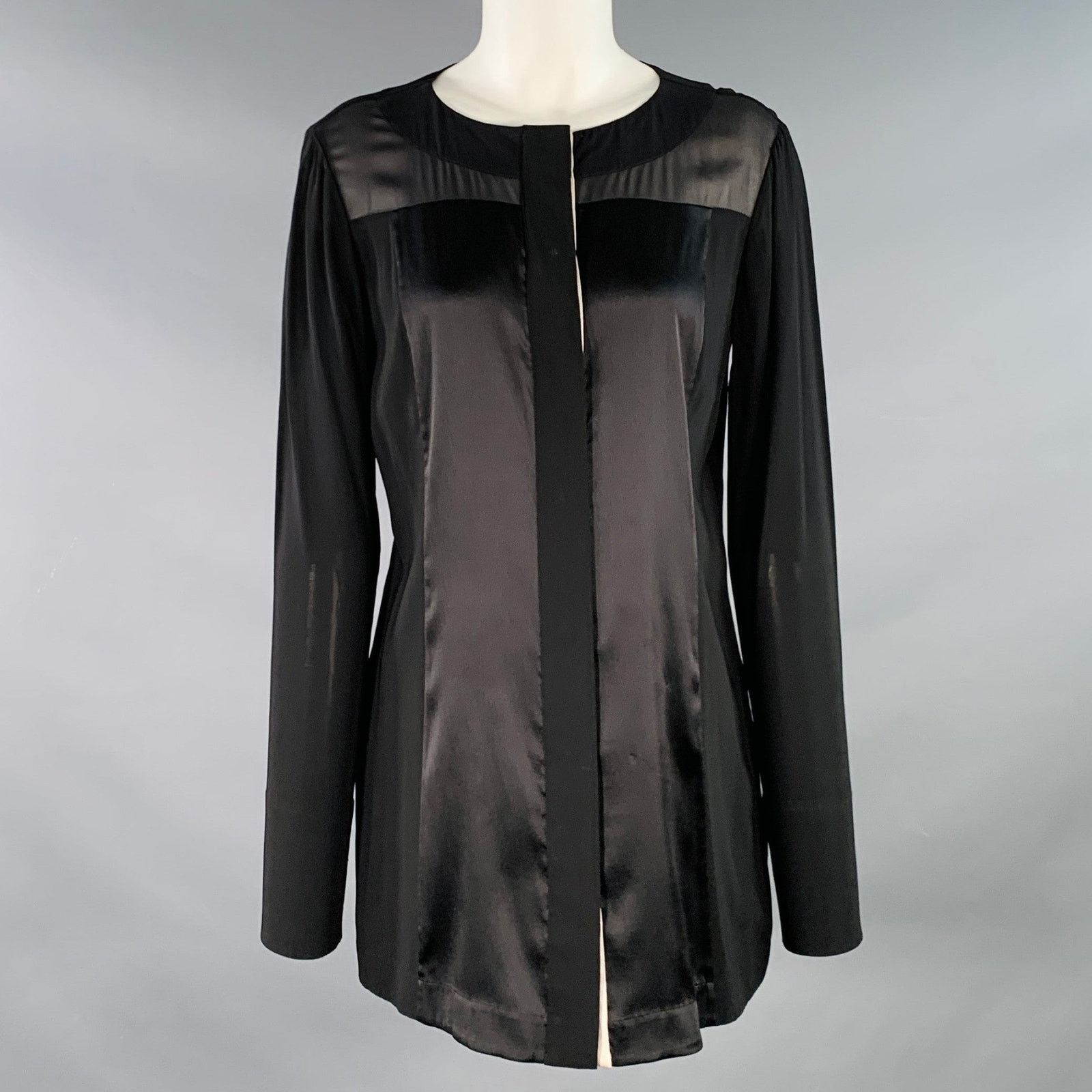 Donna Karan Black Cream Viscose Blend Mixed Materials Hidden Buttons Size M / US 6-8 / IT 42-44 - 1 Thumbnail