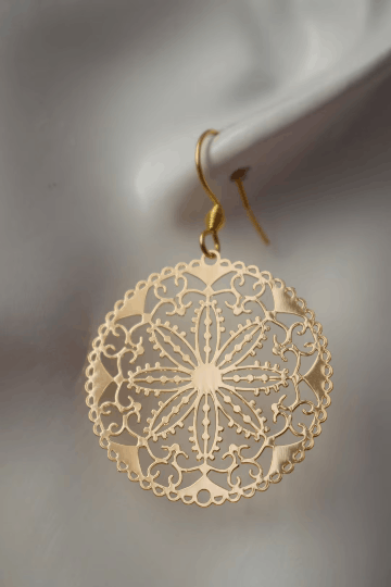 Designer Mandala gold earrings, Boho filigree gold earrings Size ONE SIZE - 4 Thumbnail