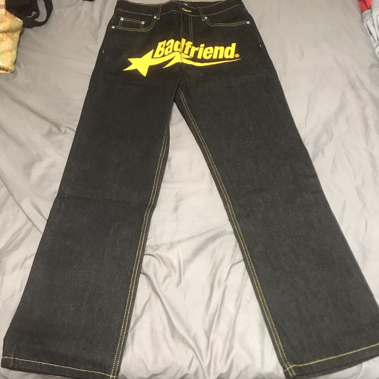 image of Badfriend Yellow Star Logo Denim in Black/Yellow, Men's (Size 30)