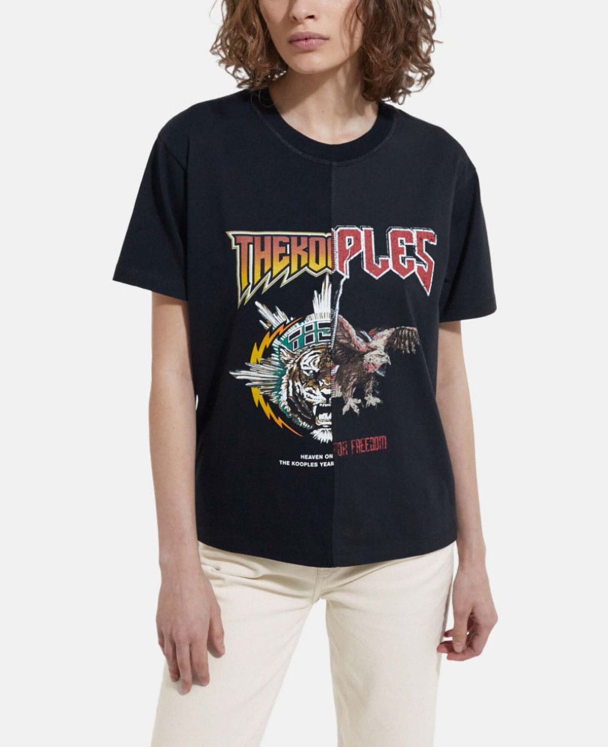 Designer × The Kooples The Kooples Patchwork Logo Print Faded Black T Shirt M size Size M / US 6-8 / IT 42-44 - 2 Thumbnail