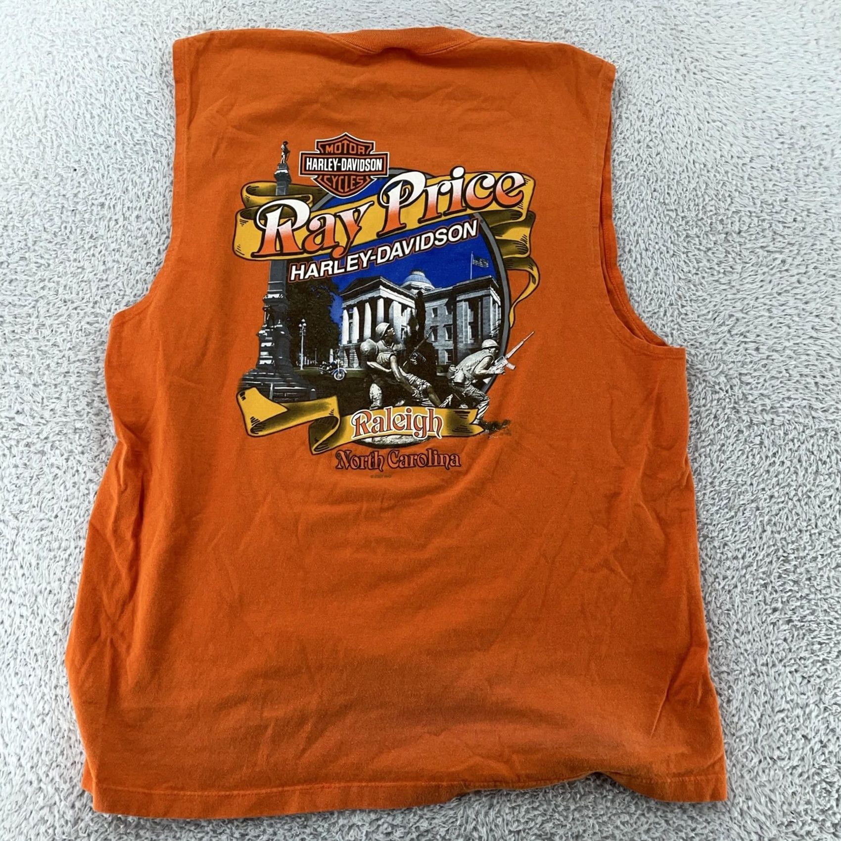 Harley Davidson Harley-Davidson T-Shirt Muscle Graphic Print M/L Orange 100% Cotton Logo Mens Crew Neck Sleeveless Vintage: No Size US L / EU 52-54 / 3 - 6 Thumbnail