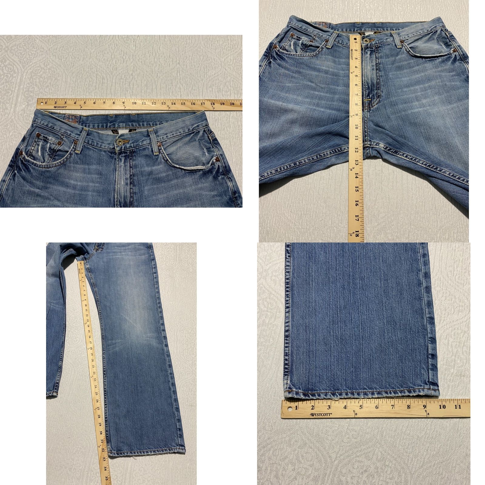 Lucky Brand VINTAGE Lucky Brand Jeans Mens 34 Blue Denim 5-Pocket Button Rise Mid Distressed Logo Cotton Straight 33 Inseam Regular Waist 34 California Mexico Size US 34 / EU 50 - 8 Thumbnail