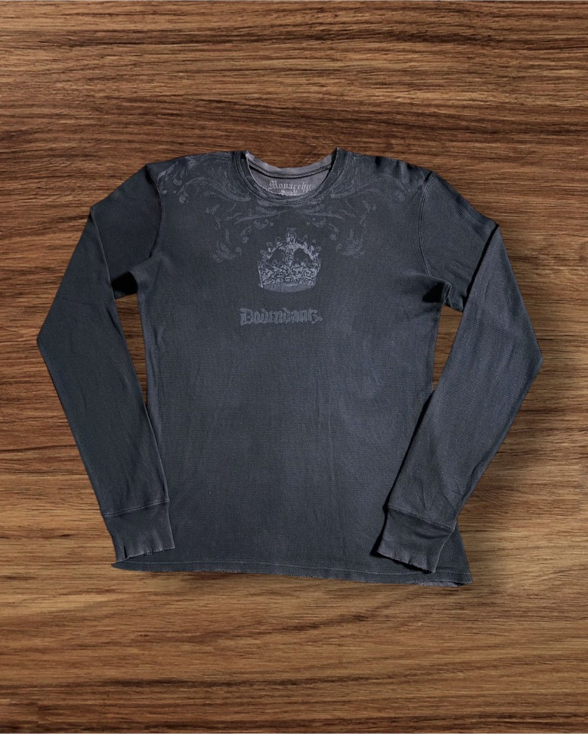 Affliction Monarchy Cross Skull Distressed Style Knit Long Sleeve Tee Size US M / EU 48-50 / 2 - 2 Thumbnail