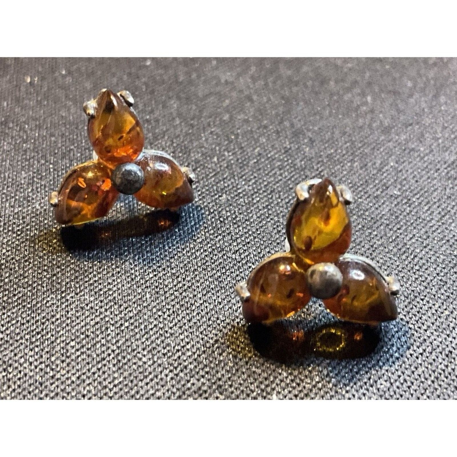 Other 925 Sterling Silver Amber Flower Post Earrings Size ONE SIZE - 7 Thumbnail