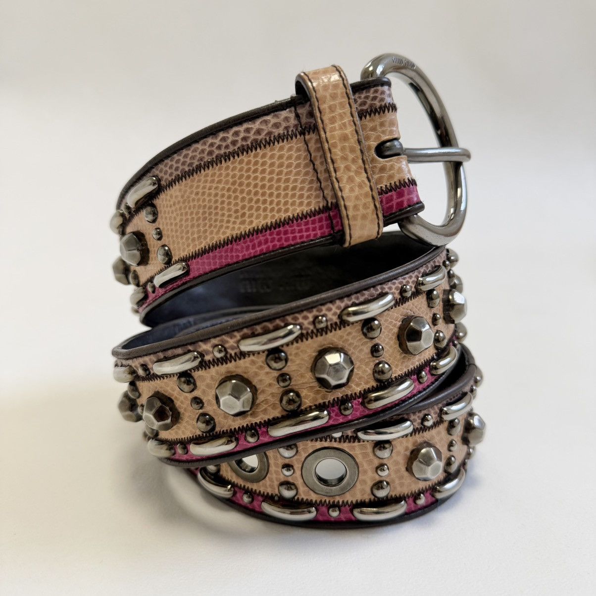 Miu Miu Mid 2000s Studded Snake Print Leather Belt Size ONE SIZE - 4 Thumbnail