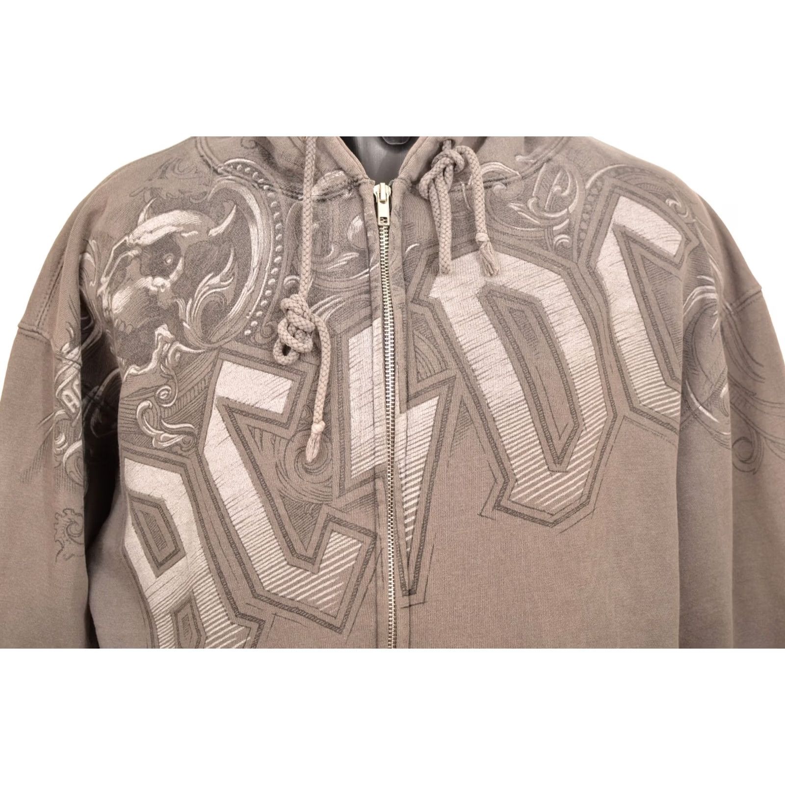 Liquid Blue DDP Liquid Blue AC/DC Vintage Skull Print Full Zip Hoodie Hoody Size L Mens Gray Size US L / EU 52-54 / 3 - 2 Thumbnail