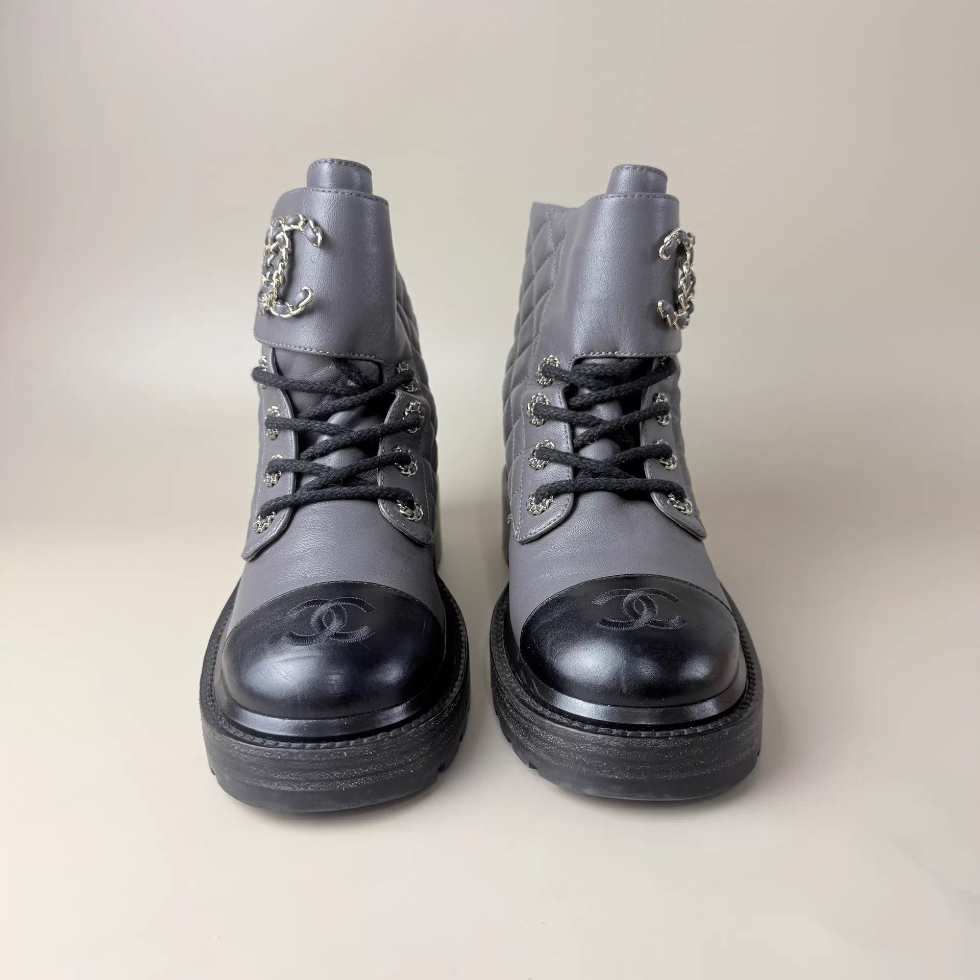 Chanel Chanel Elephant Grey Quilted Double C Short Boots Size US 5.5 / IT 35.5 - 2 Thumbnail