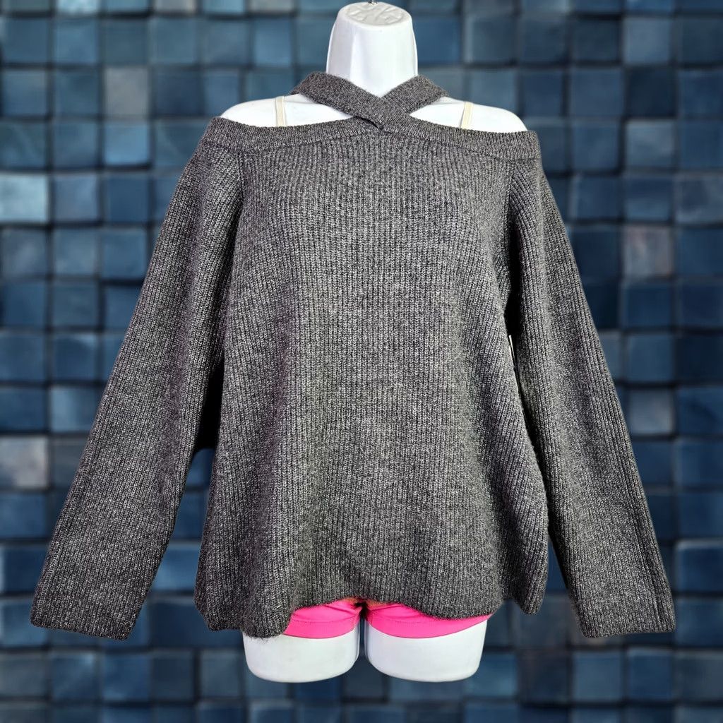 Vintage Sami & Jo Sweater Women’s XL Gray Off Shoulder Cross Neck Soft Cozy NWT Size XL / US 12-14 / IT 48-50 - 1 Thumbnail