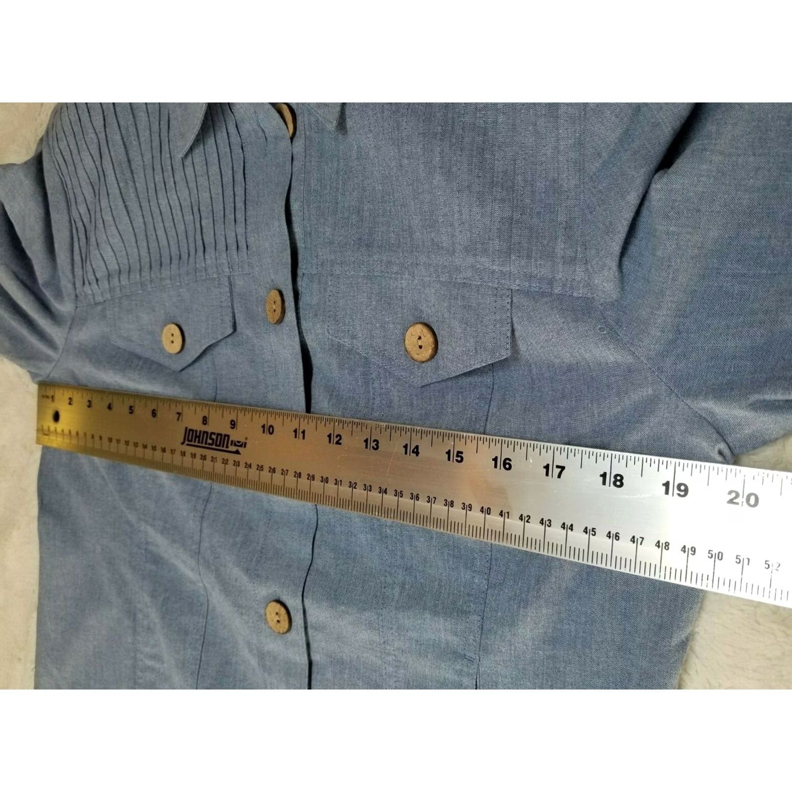 Vintage Draper's & Damon's Womens PM Button Front Jacket Light Blue Pockets Chambray Petite Regular Size PM Jacket Women Overall Blue Pattern Solid" Size M / US 6-8 / IT 42-44 - 4 Thumbnail