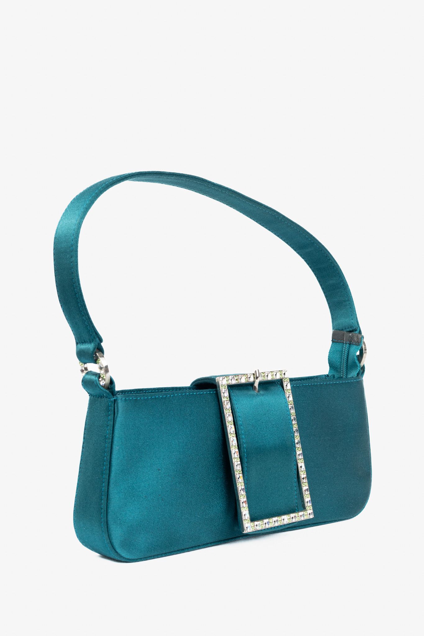 Jimmy Choo Jimmy Choo Teal Satin Crystal-Buckle Baguette Size ONE SIZE - 2 Thumbnail
