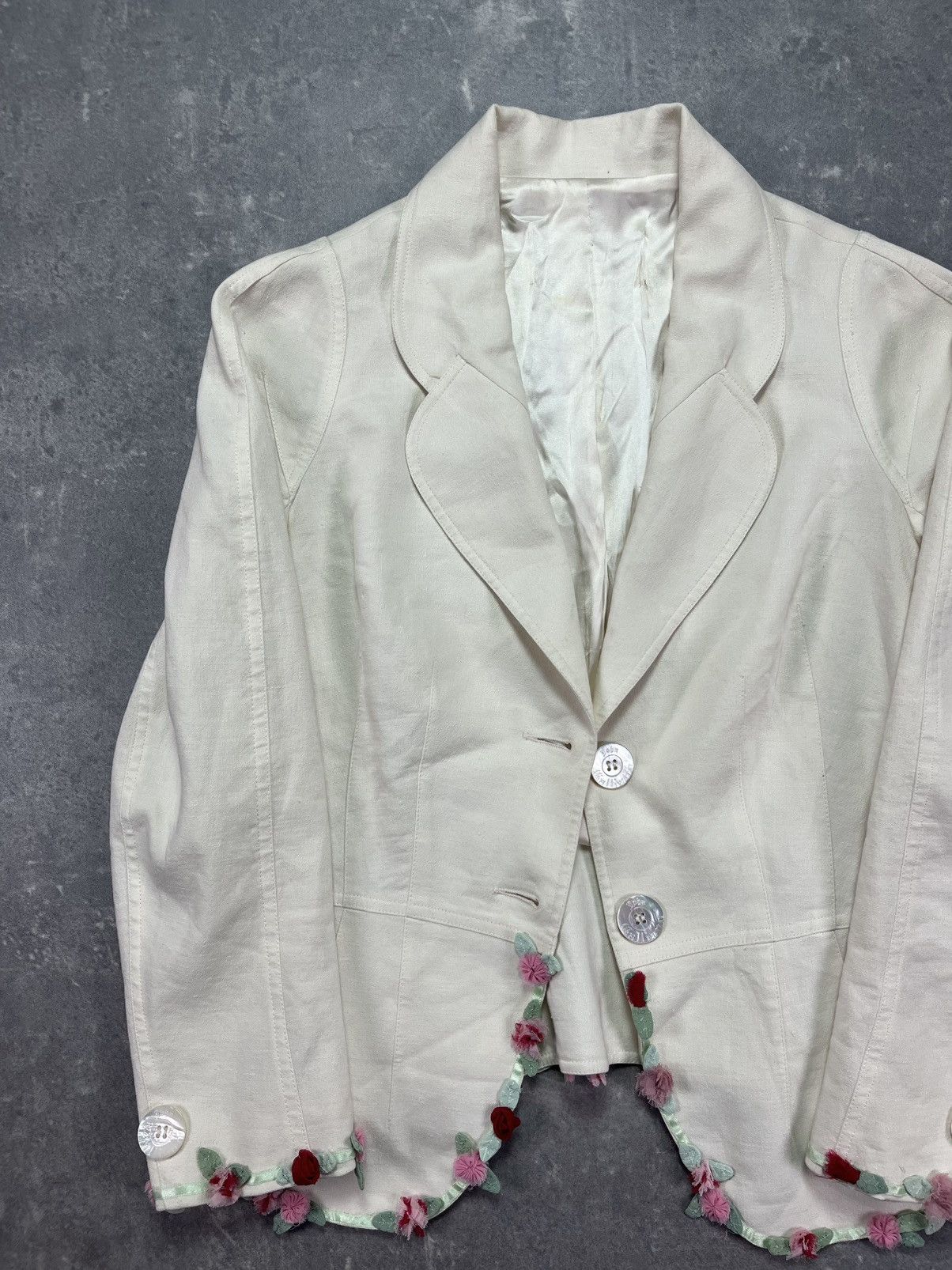 John Galliano 2005 John Galliano Flower-Trim Blazer Jacket 42 8 Size M / US 6-8 / IT 42-44 - 4 Thumbnail