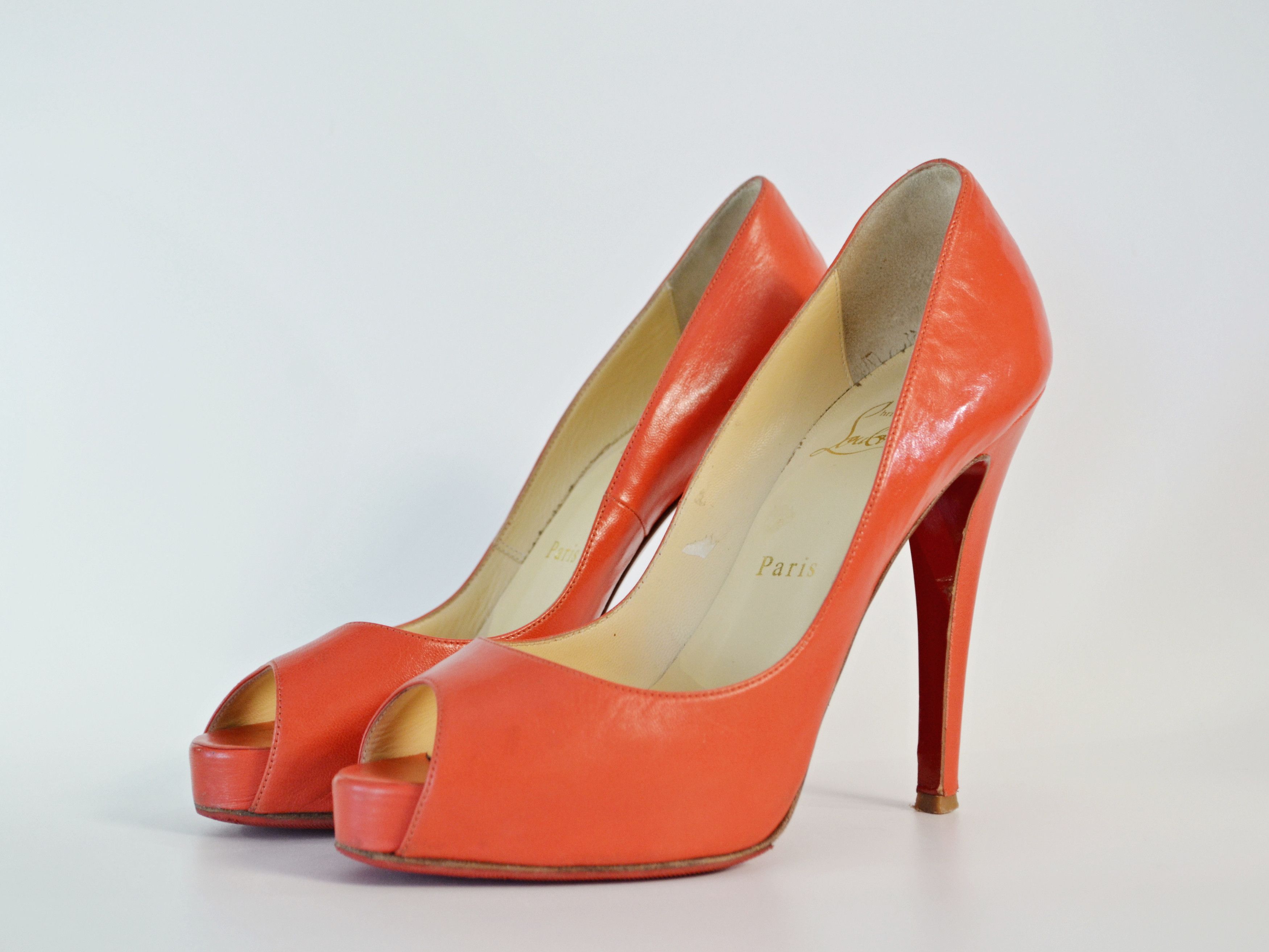 Christian Louboutin Christian Louboutin Red Leather Peep Toe Pumps 37 Size US 6 / IT 36 - 3 Thumbnail