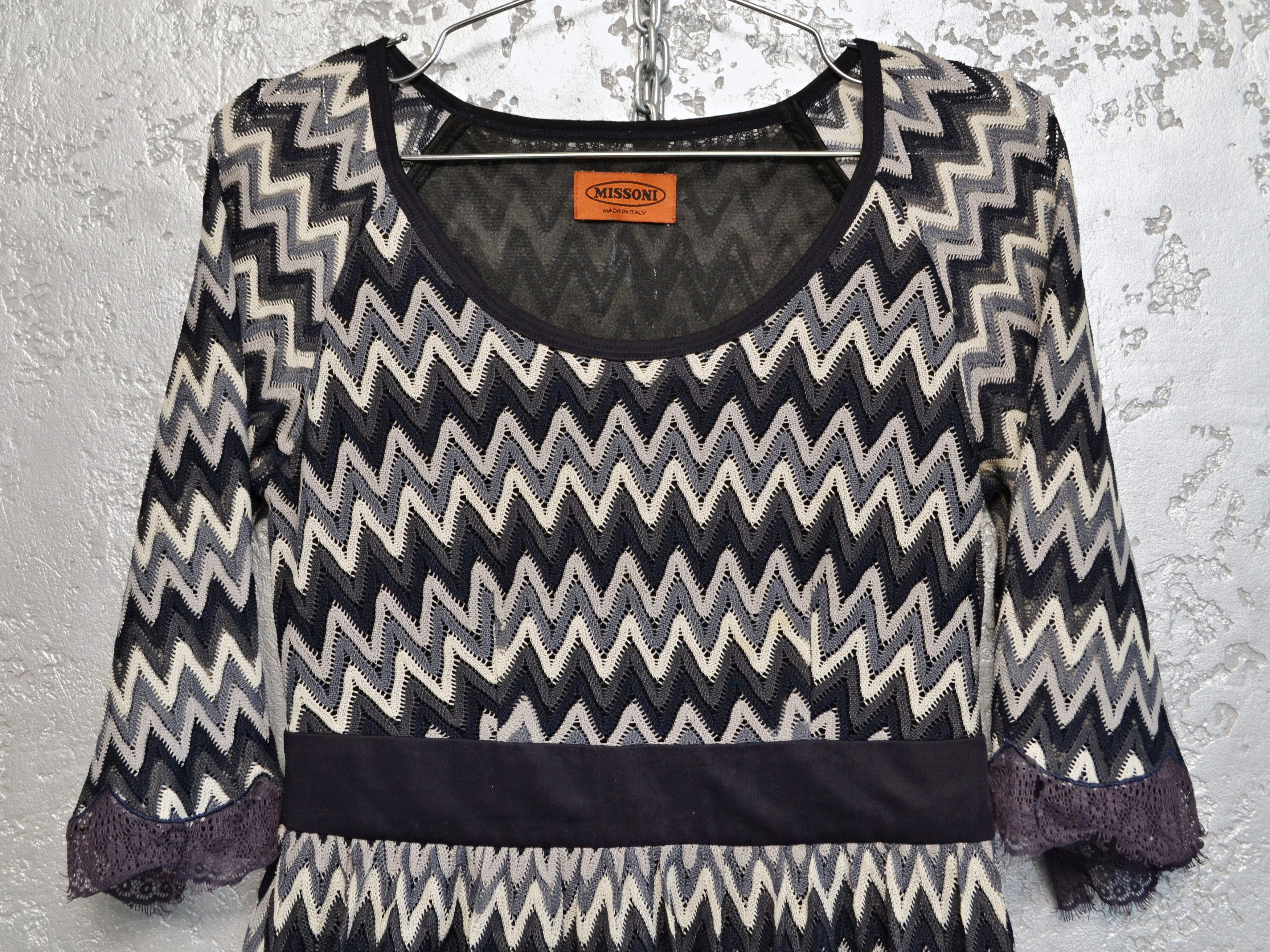 Missoni Vintage MISSONI Women’s Knit Dress Blue White Rare Size M / US 6-8 / IT 42-44 - 4 Thumbnail